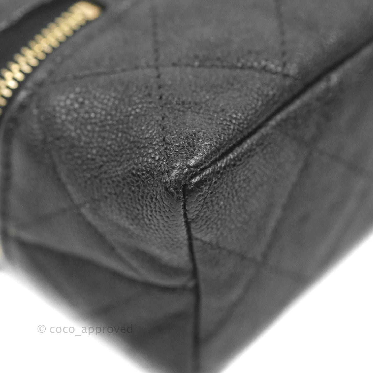 Chanel Quilted Mini Top Handle Vanity With Chain Black Caviar Aged Gold Hardware