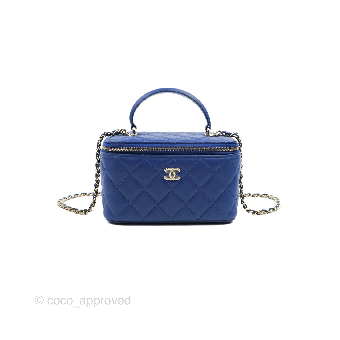 Chanel Vanity Rectangular Top Handle Blue Lambskin Gold Hardware