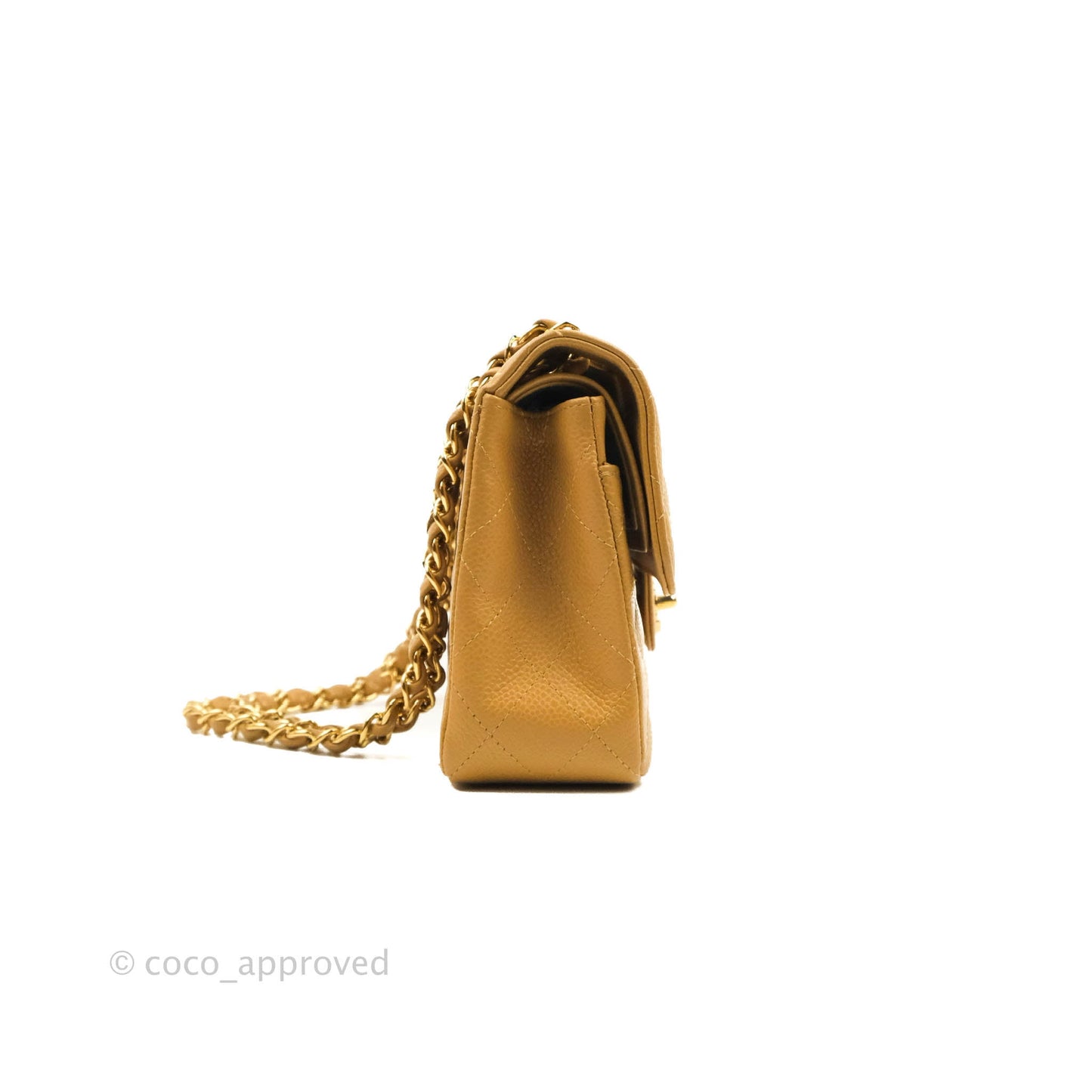 Chanel S/M Small Classic Quilted Flap Dark Beige Caviar 24K Gold Hardware