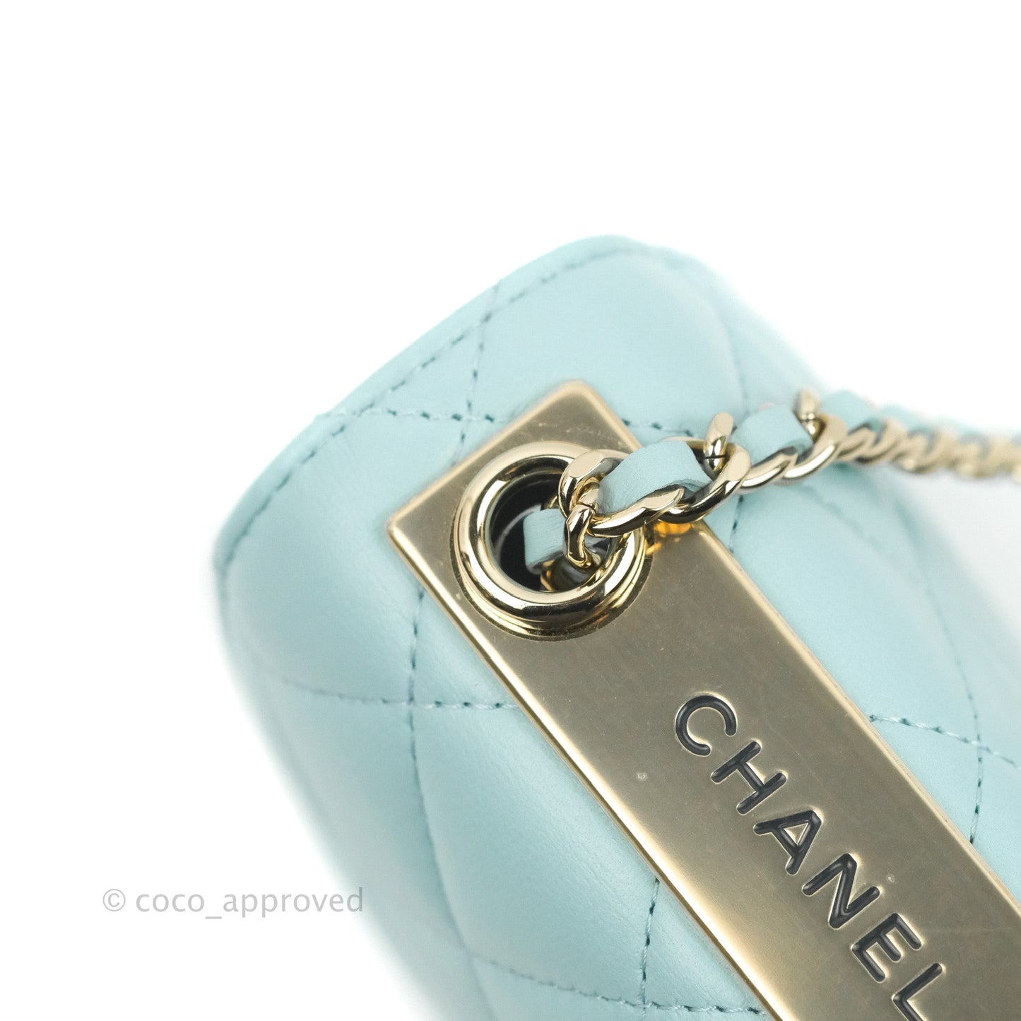 Chanel Mini Quilted Trendy CC Clutch With Chain Tiffany Blue Lambskin Gold Hardware