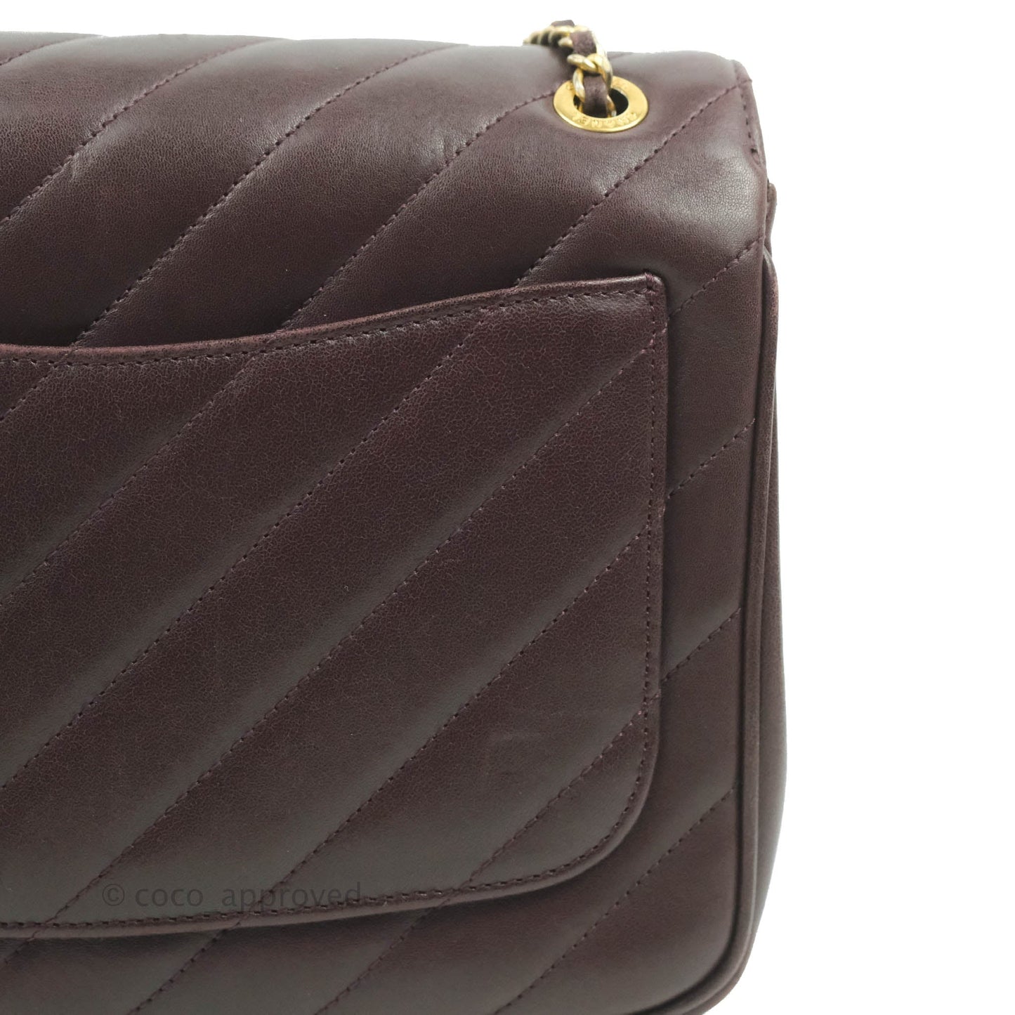 Chanel CC Signature Flap Bag Diagonal Burgundy Calfskin Aged Gold Hardware