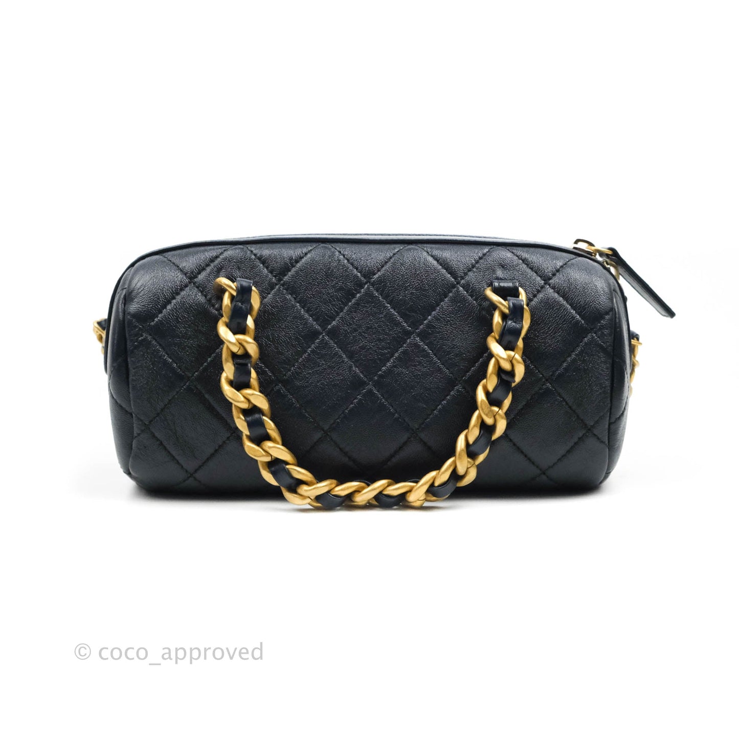 Chanel Quilted Fashion Therapy Bowling Bag Dark Navy Lambskin Gold Hardware