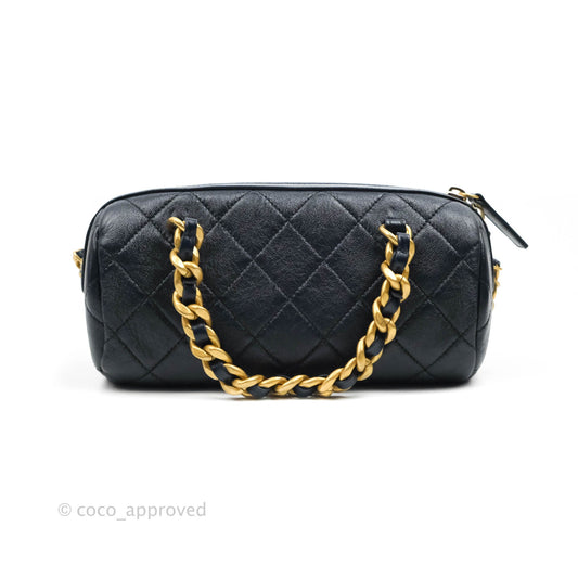 Chanel Quilted Fashion Therapy Bowling Bag Dark Navy Lambskin Gold Hardware
