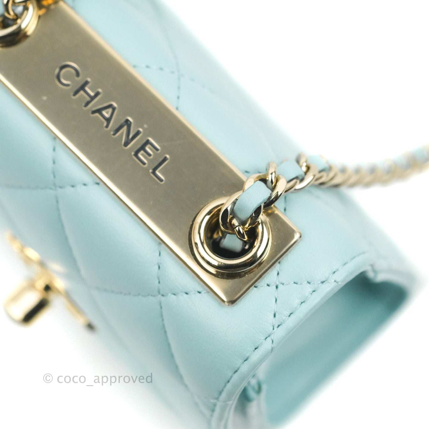 Chanel Mini Quilted Trendy CC Clutch With Chain Tiffany Blue Lambskin Gold Hardware