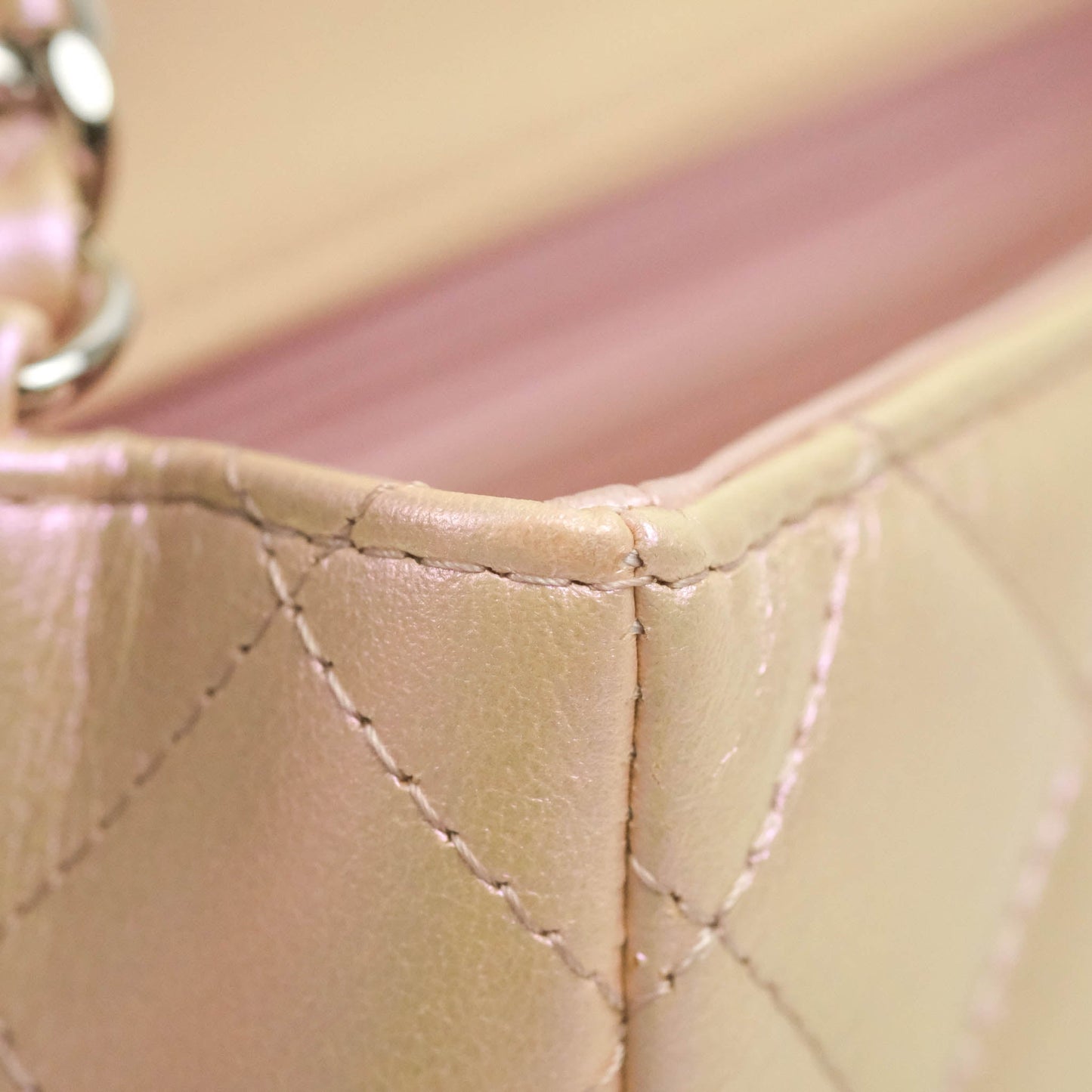 Chanel Quilted Mini Rectangular Flap Iridescent Pink Calfskin Silver Hardware
