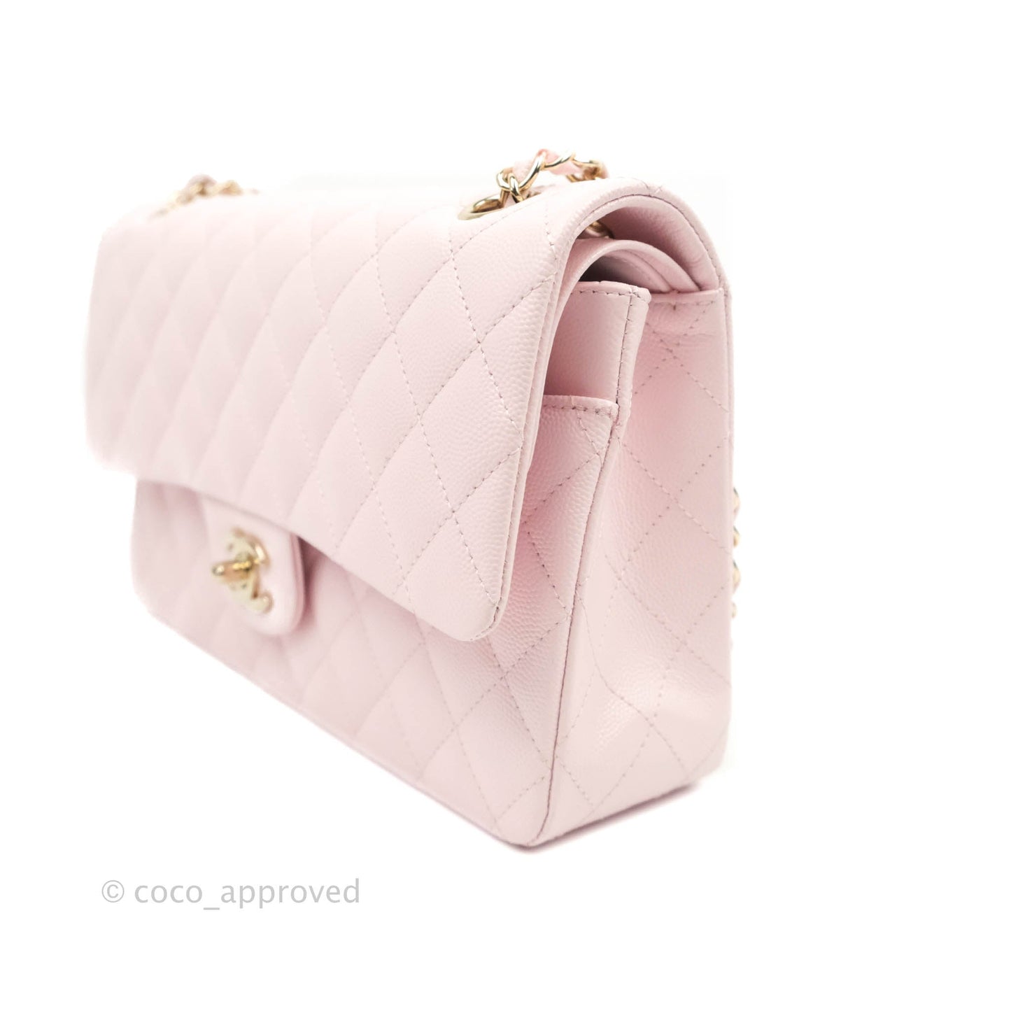 Chanel Classic M/L Medium Flap Quilted Light Pink Caviar Gold Hardware 22P