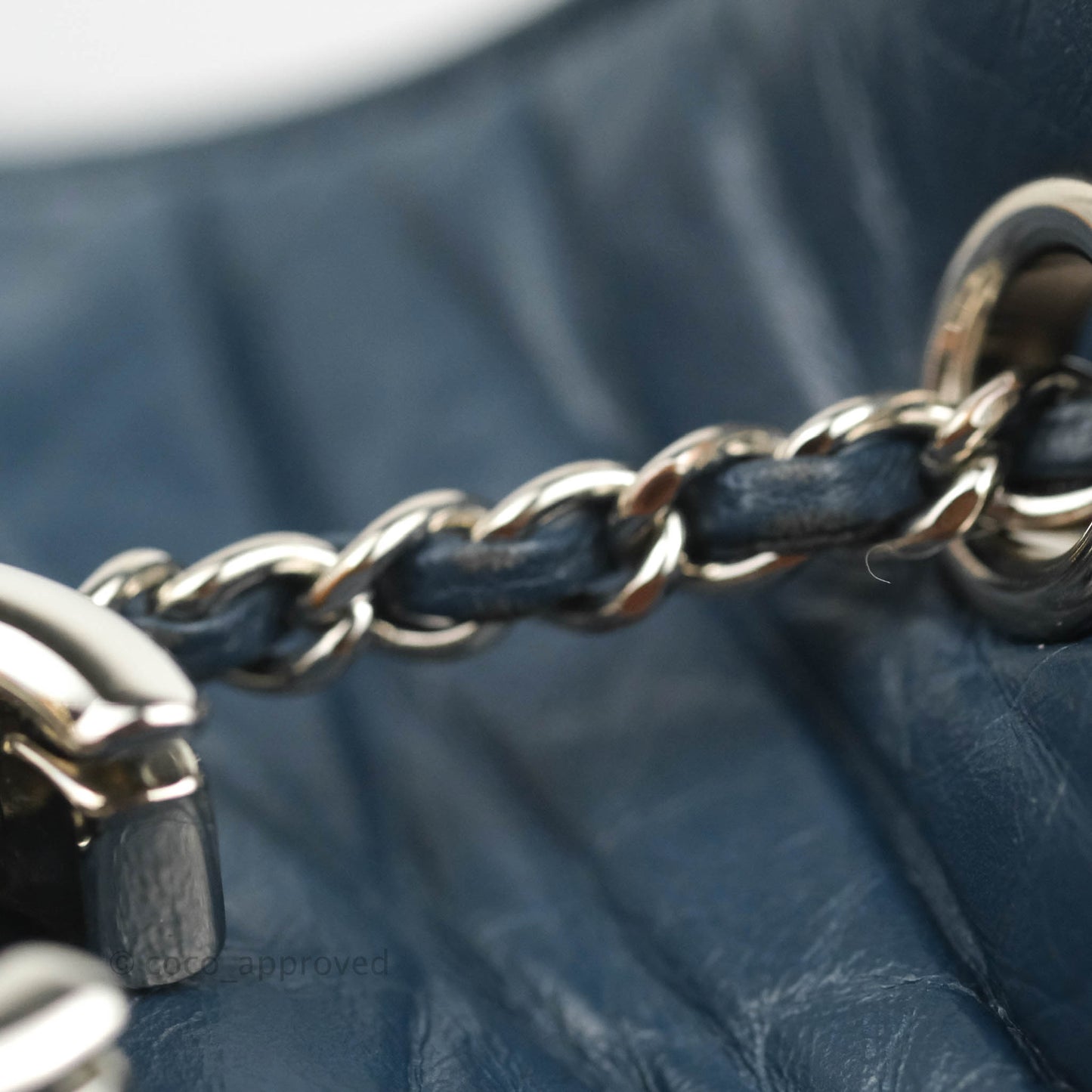 Chanel Drawstring Bucket Bag Dark Blue Aged Calfskin Silver Hardware