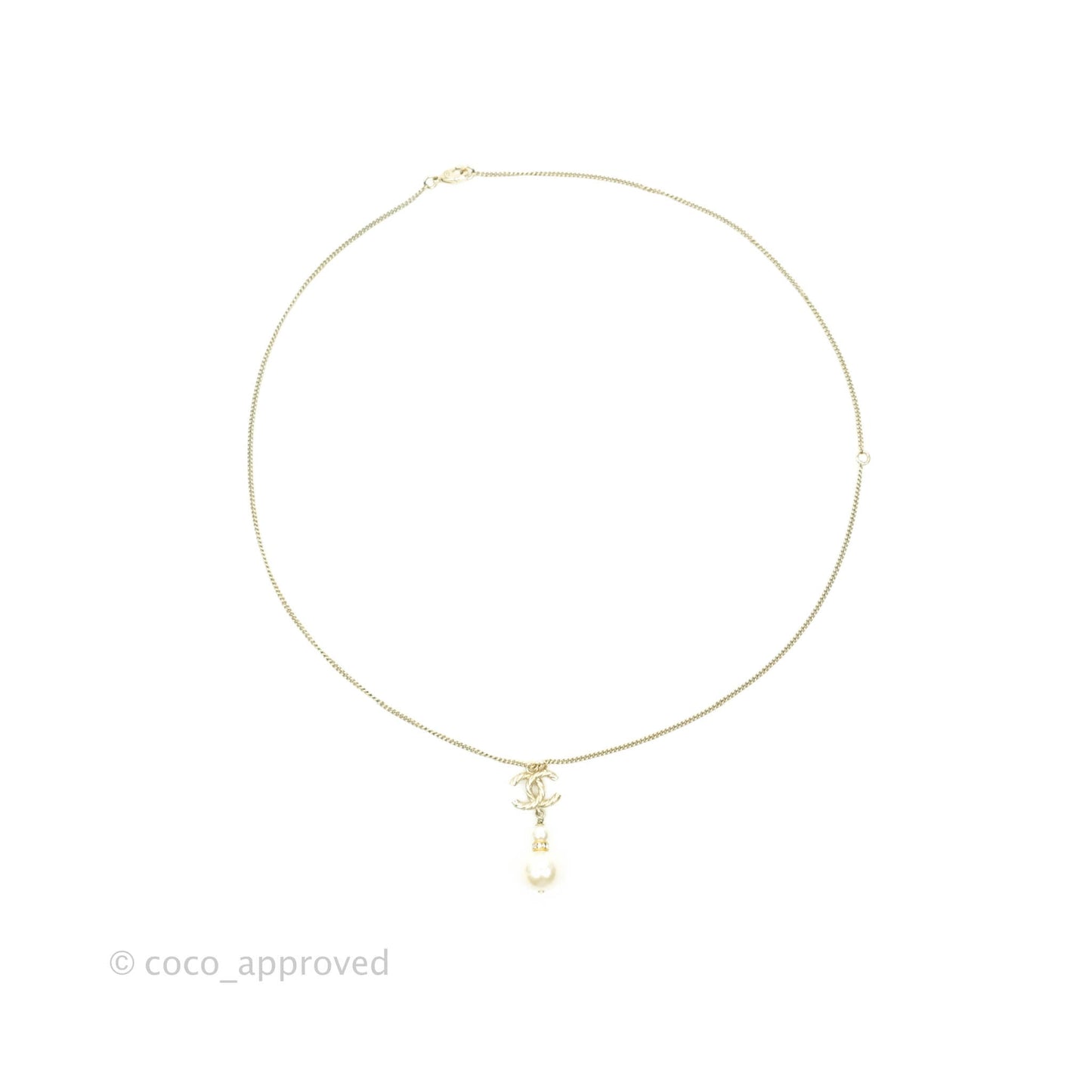 Chanel Crystal Pearl CC Drop Necklace Gold 18B