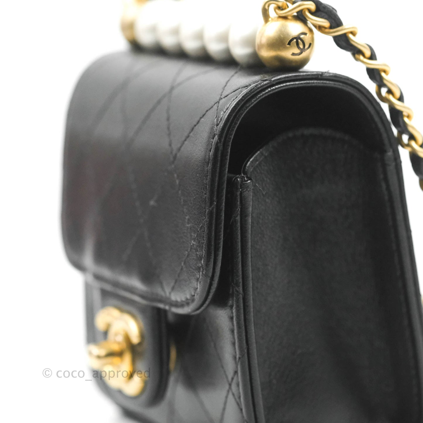 Chanel Mini Chic Pearls Flap Black Goatskin Gold Hardware