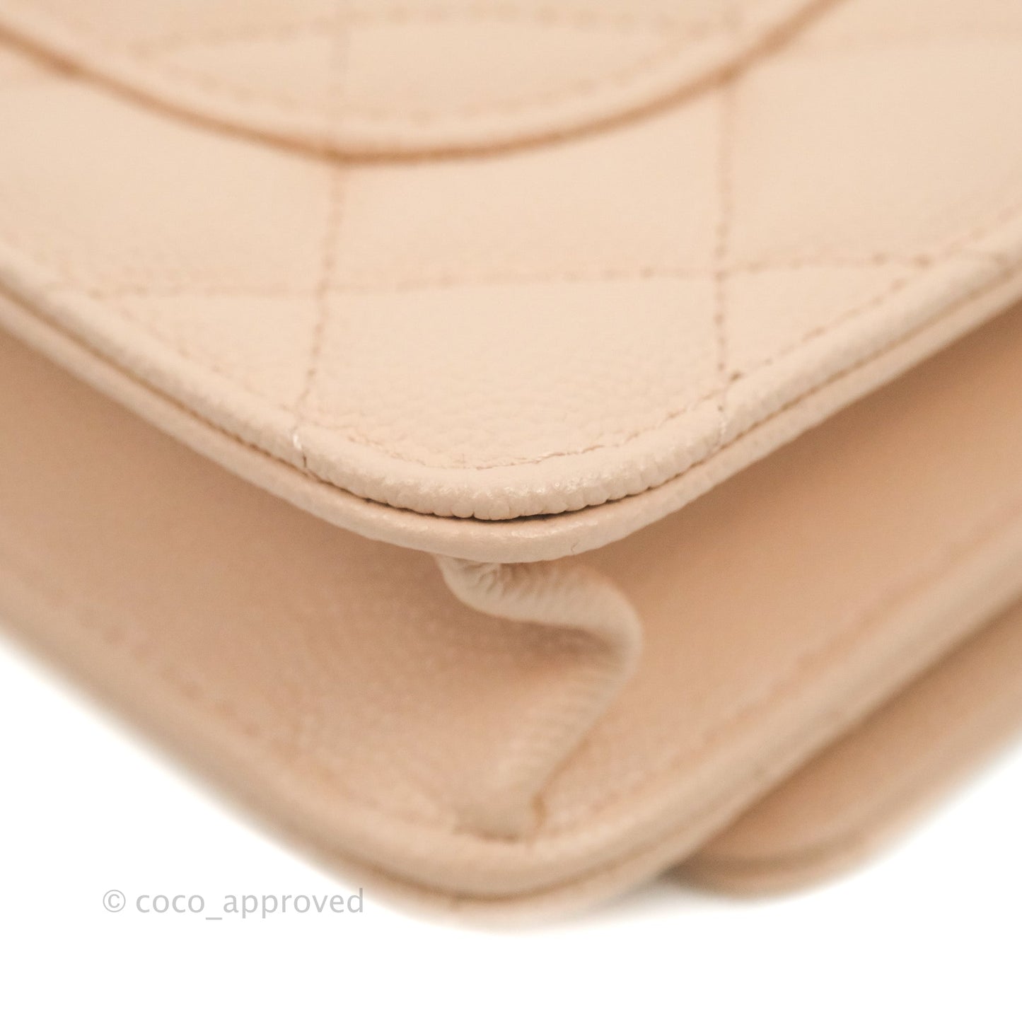 Chanel Quilted Classic Wallet on Chain WOC Light Beige Caviar Gold Hardware