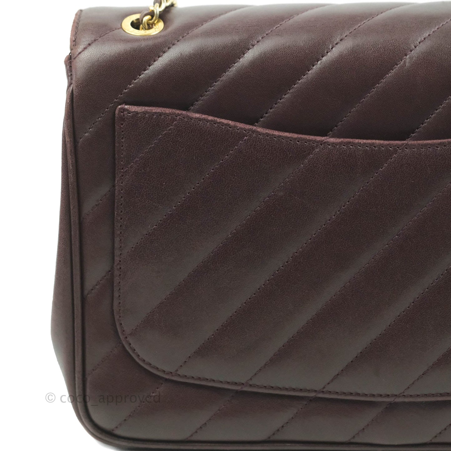 Chanel CC Signature Flap Bag Diagonal Burgundy Calfskin Aged Gold Hardware