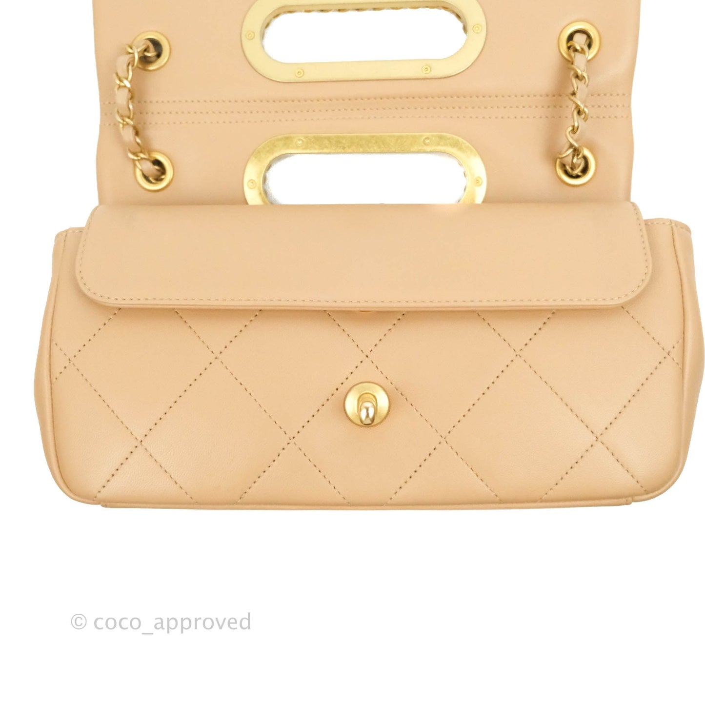 Chanel A Real Catch Quilted Flap Bag Beige Aged Gold Hardware