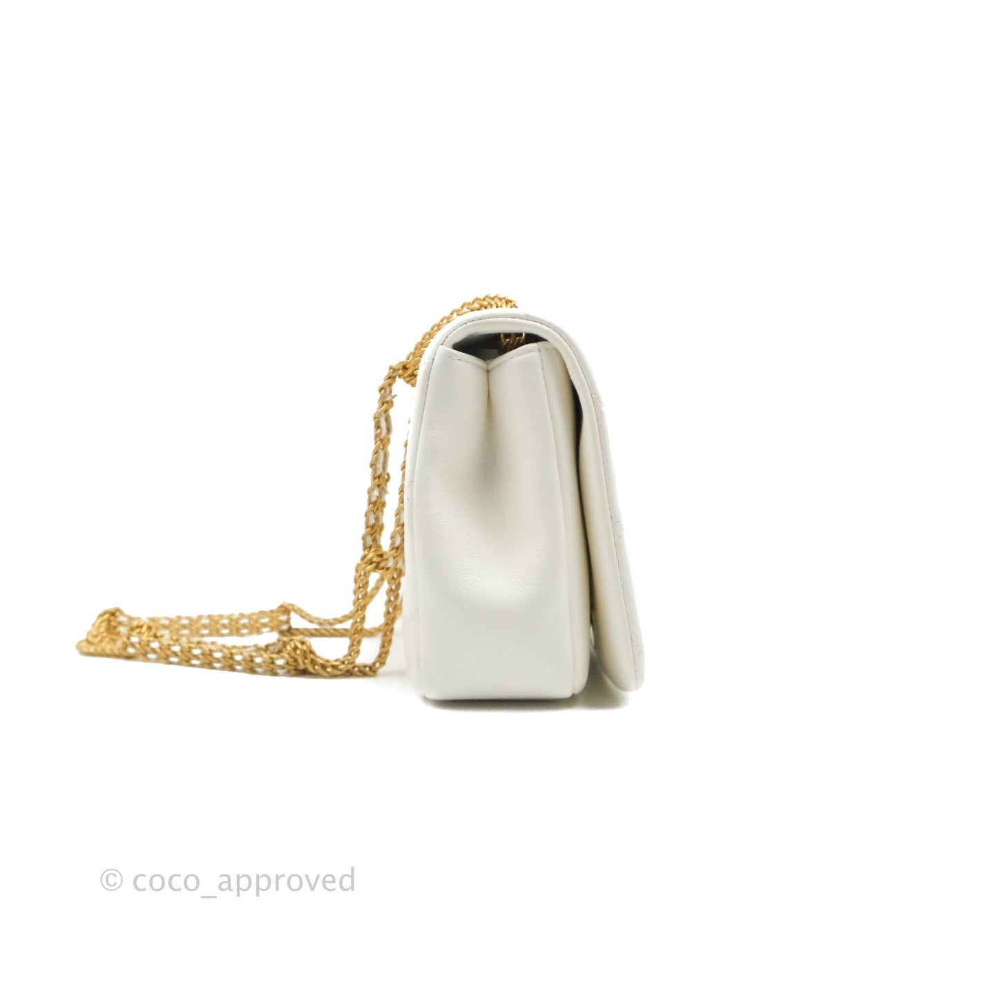 Chanel Large White Flap Bag With Woven CC Logo Lambskin Gold Hardware 22C