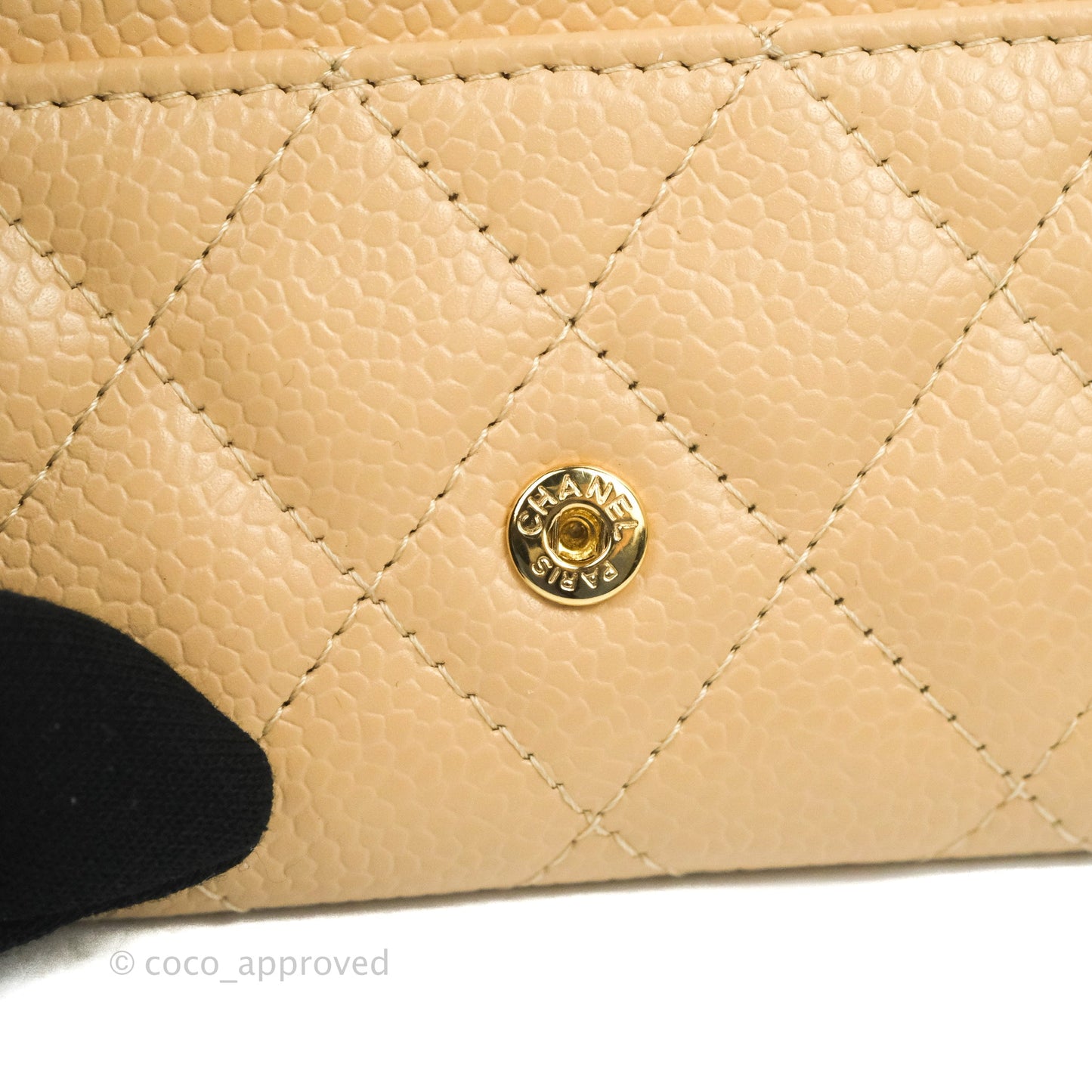 Chanel Quilted Flap Card Holder Beige Caviar Gold Hardware