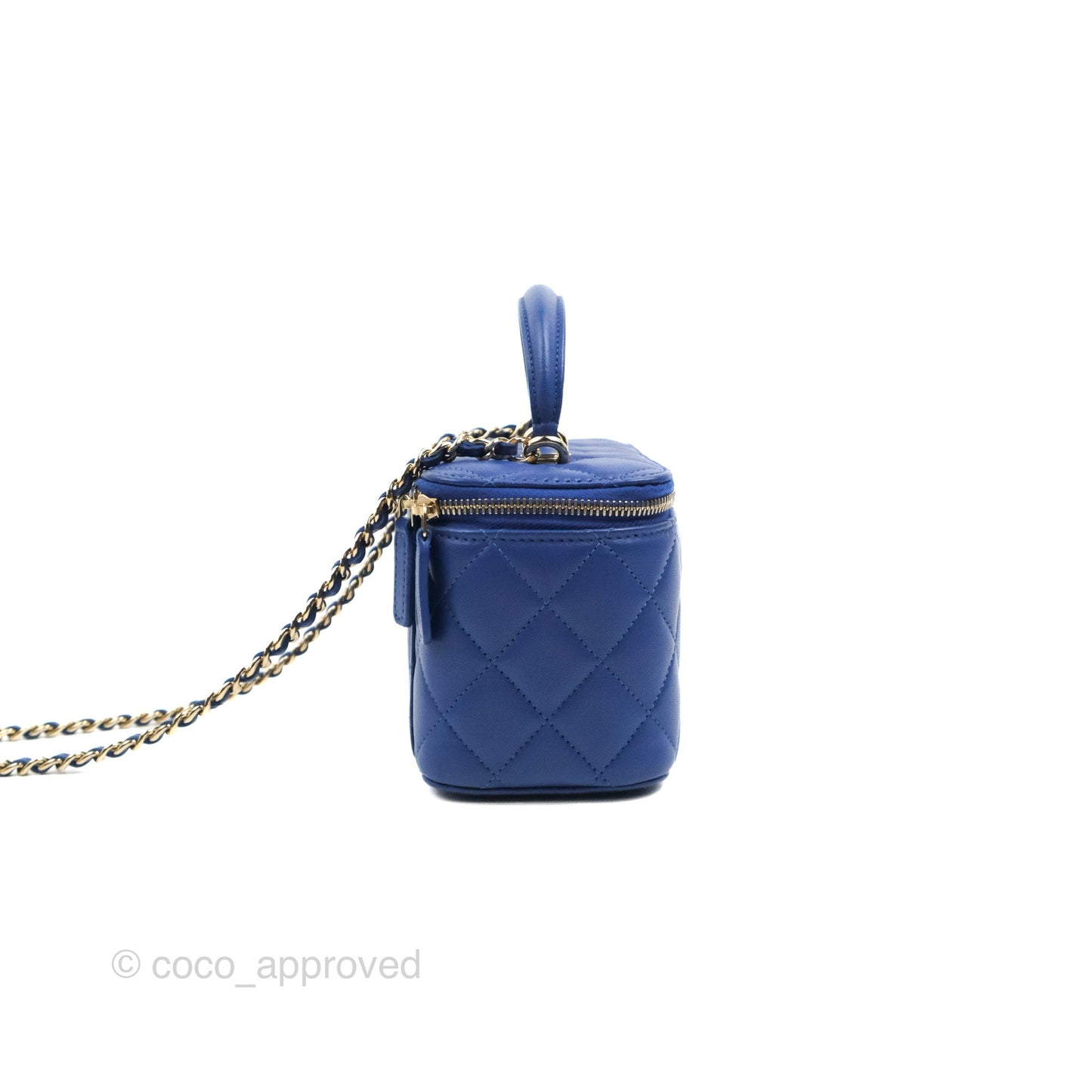 Chanel Vanity Rectangular Top Handle Blue Lambskin Gold Hardware