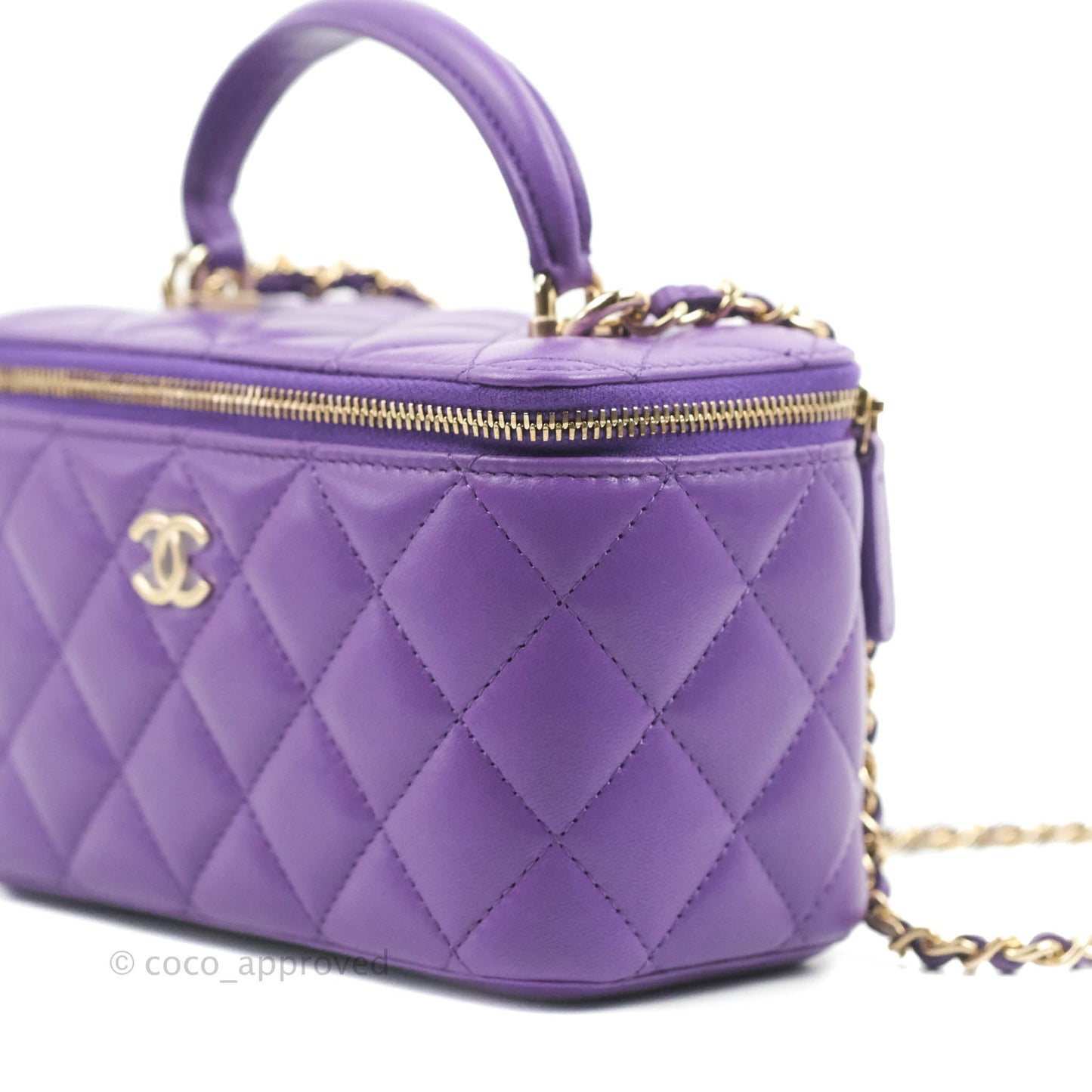 Chanel Vanity Rectangular Top Handle Purple Lambskin Gold Hardware