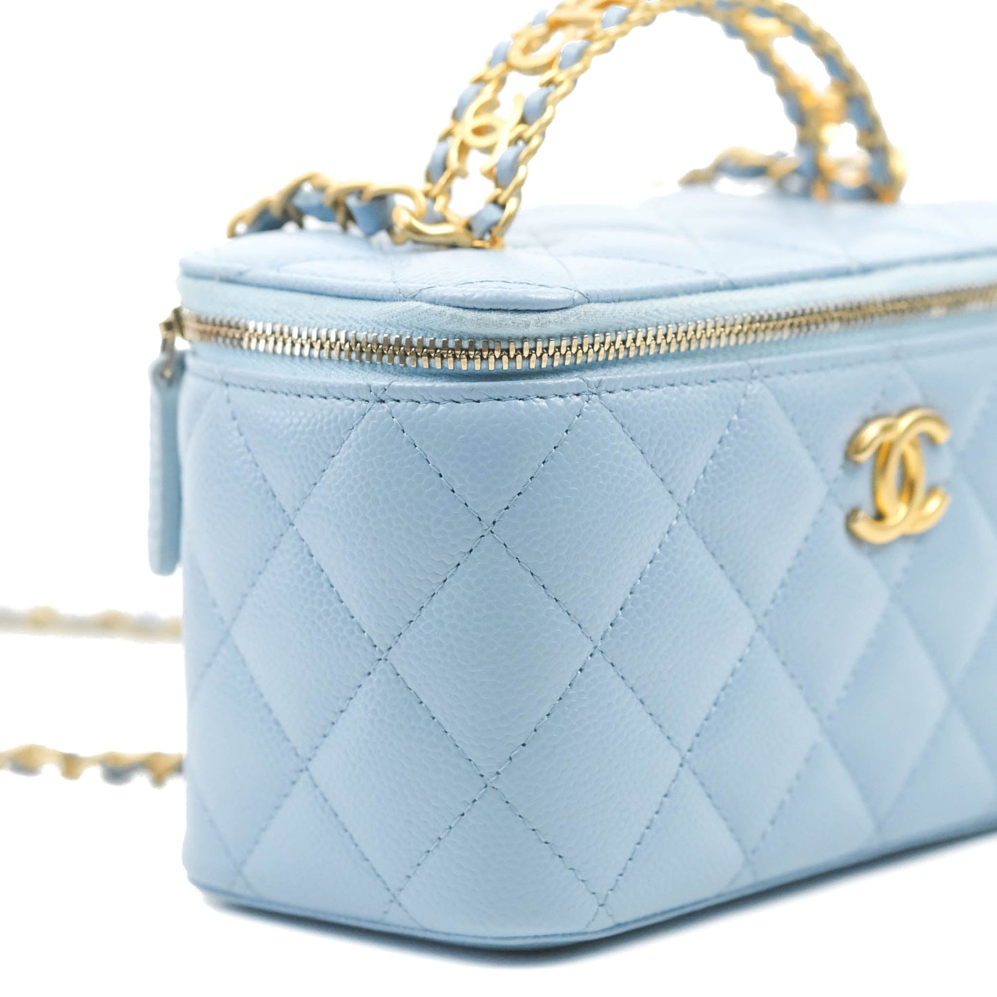 Chanel Vanity Rectangular with Top Handle Pick Me Up Blue Caviar Aged Gold Hardware 22S