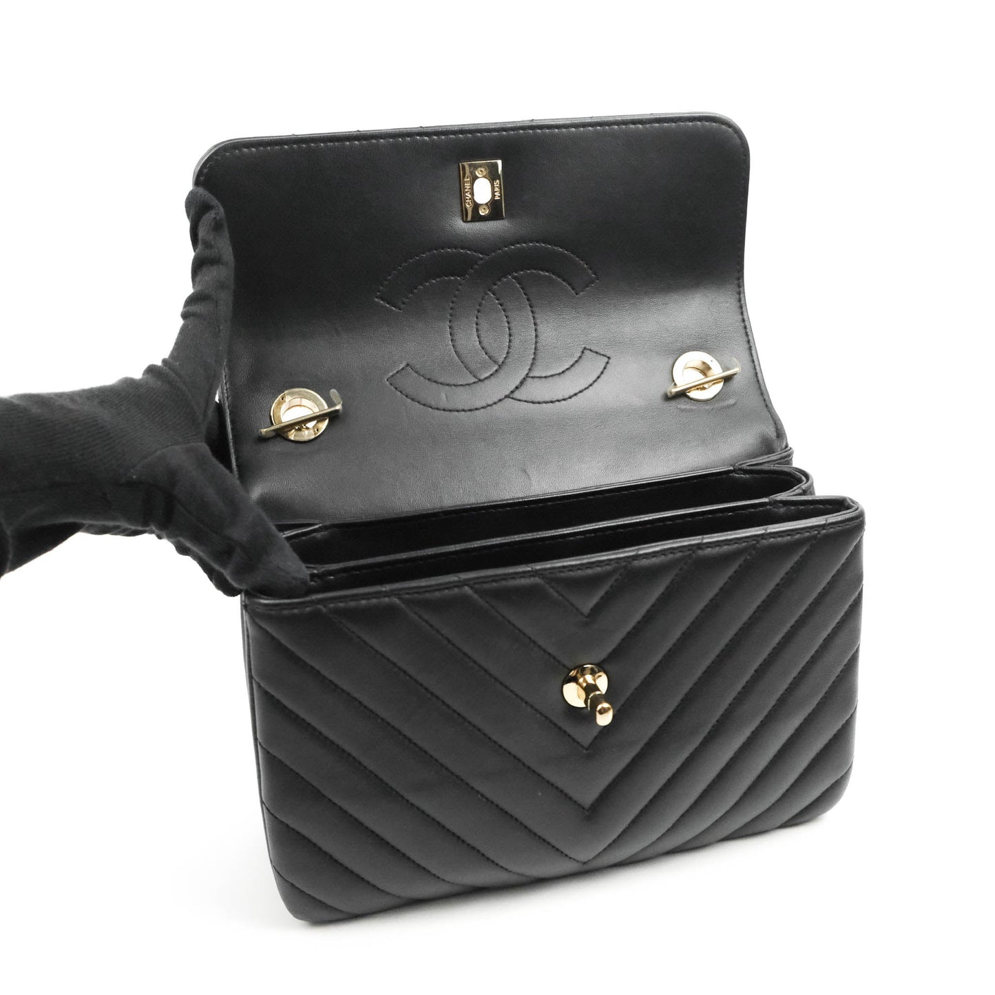 Chanel Trendy CC Chevron Small Black Lambskin Gold Hardware