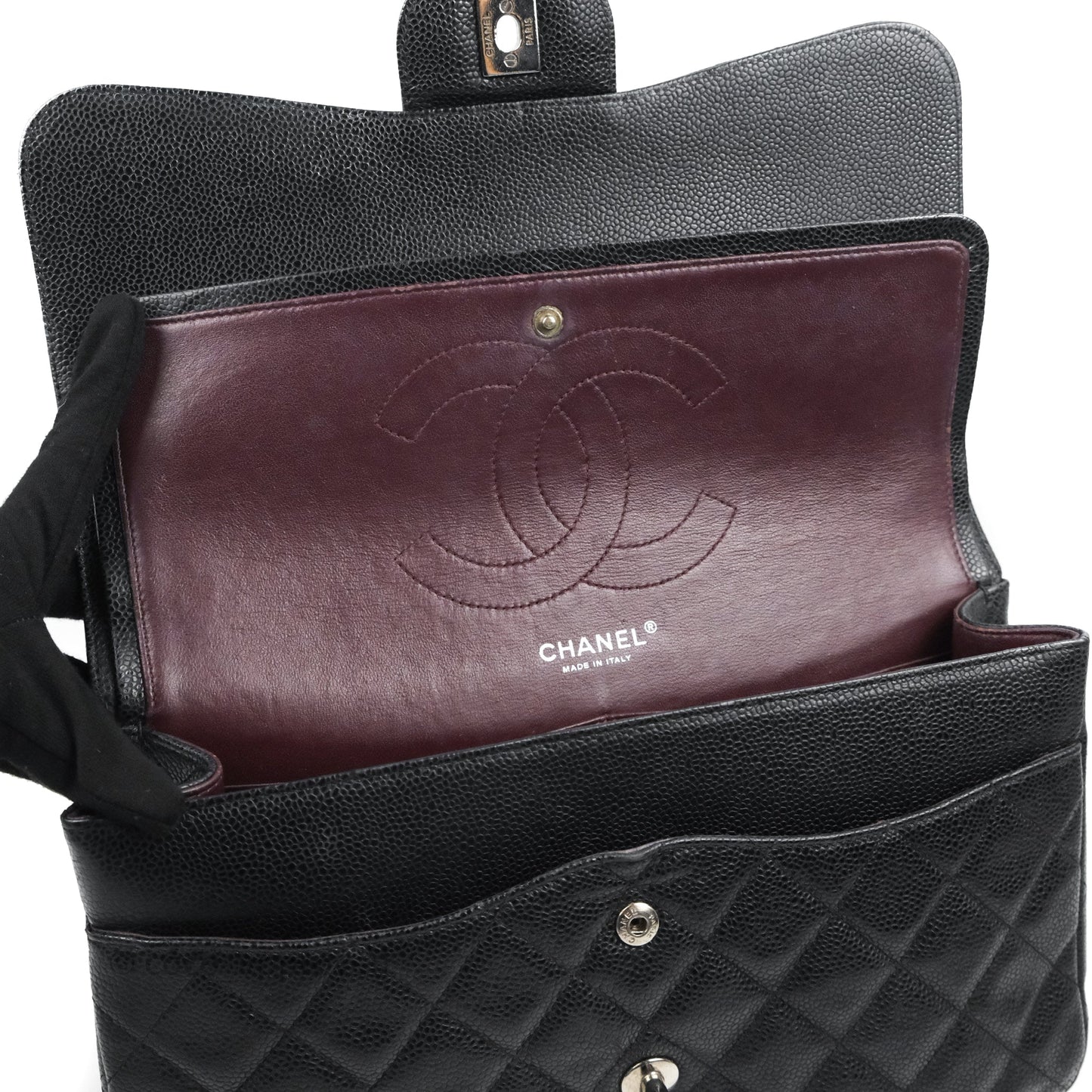 Chanel Jumbo Double Flap Black Caviar Silver Hardware⁣⁣