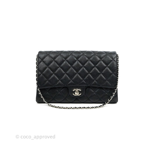 Chanel Quilted Clutch with Chain Black Caviar Silver Hardware