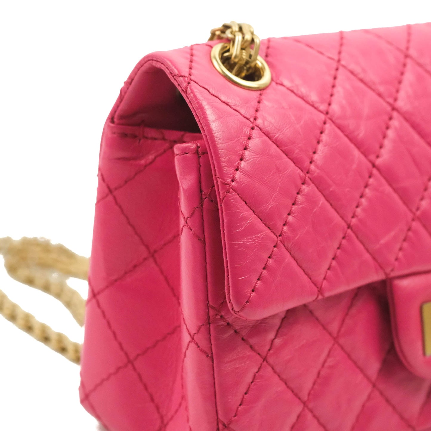 Chanel Mini Reissue 224 Fuschia Pink Aged Calfskin Aged Gold Hardware