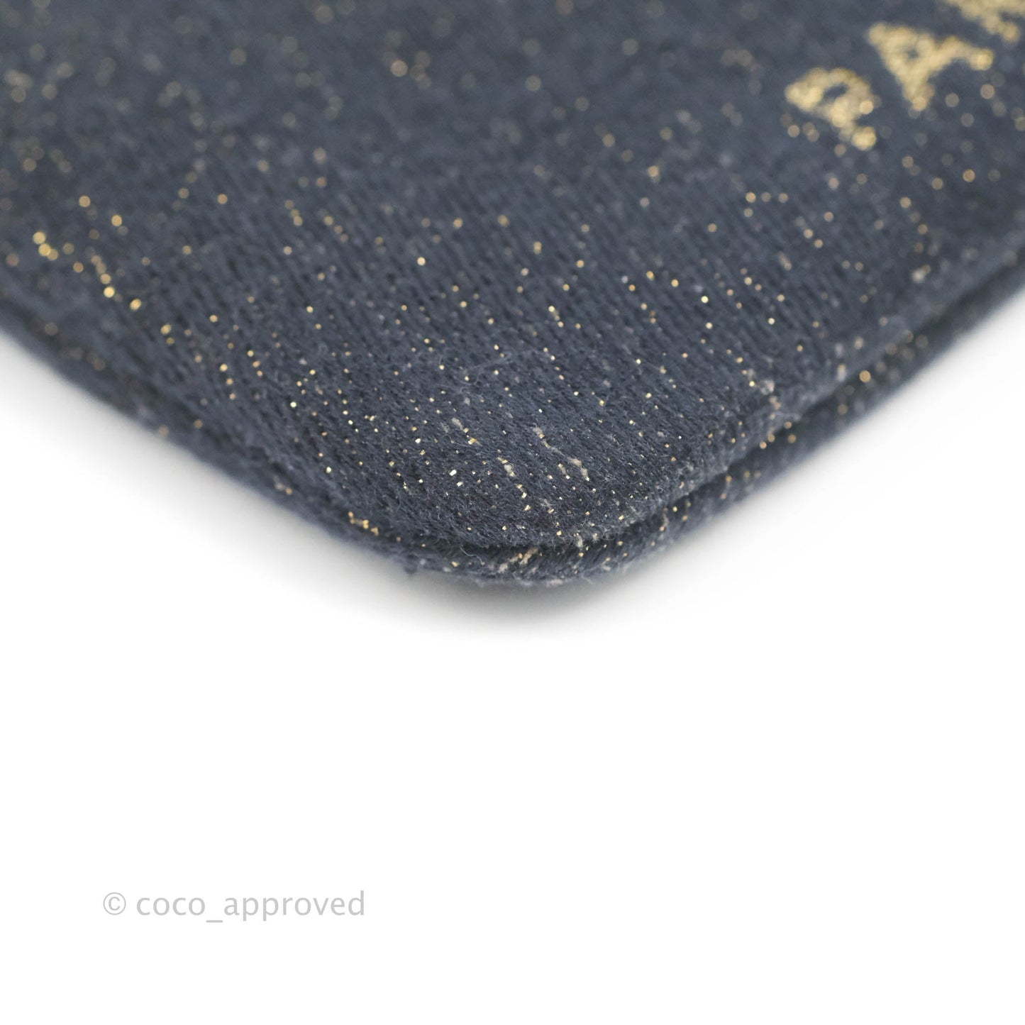 Chanel Mini Deauville O Case Navy Glitter Canvas Gold Hardware