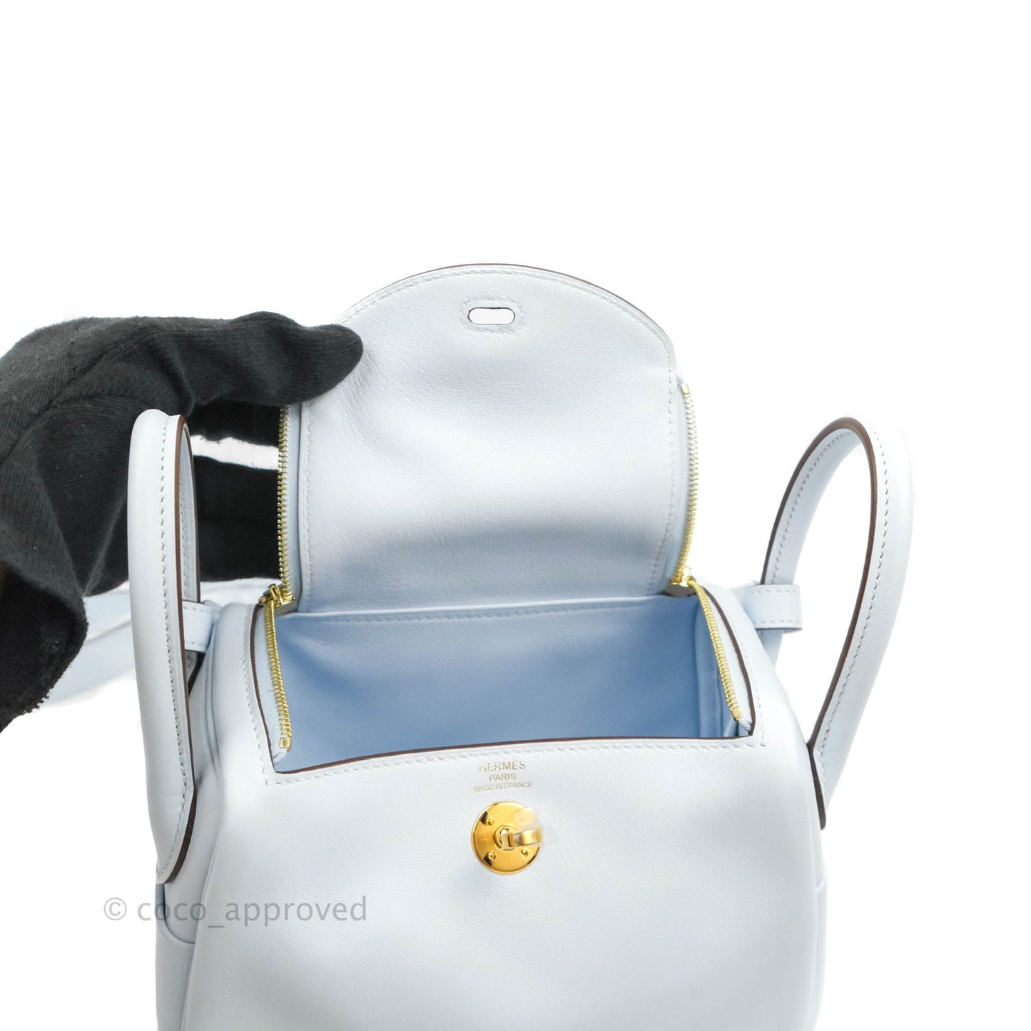Hermès Mini Lindy 20 Blue Pale Swift Gold Hardware