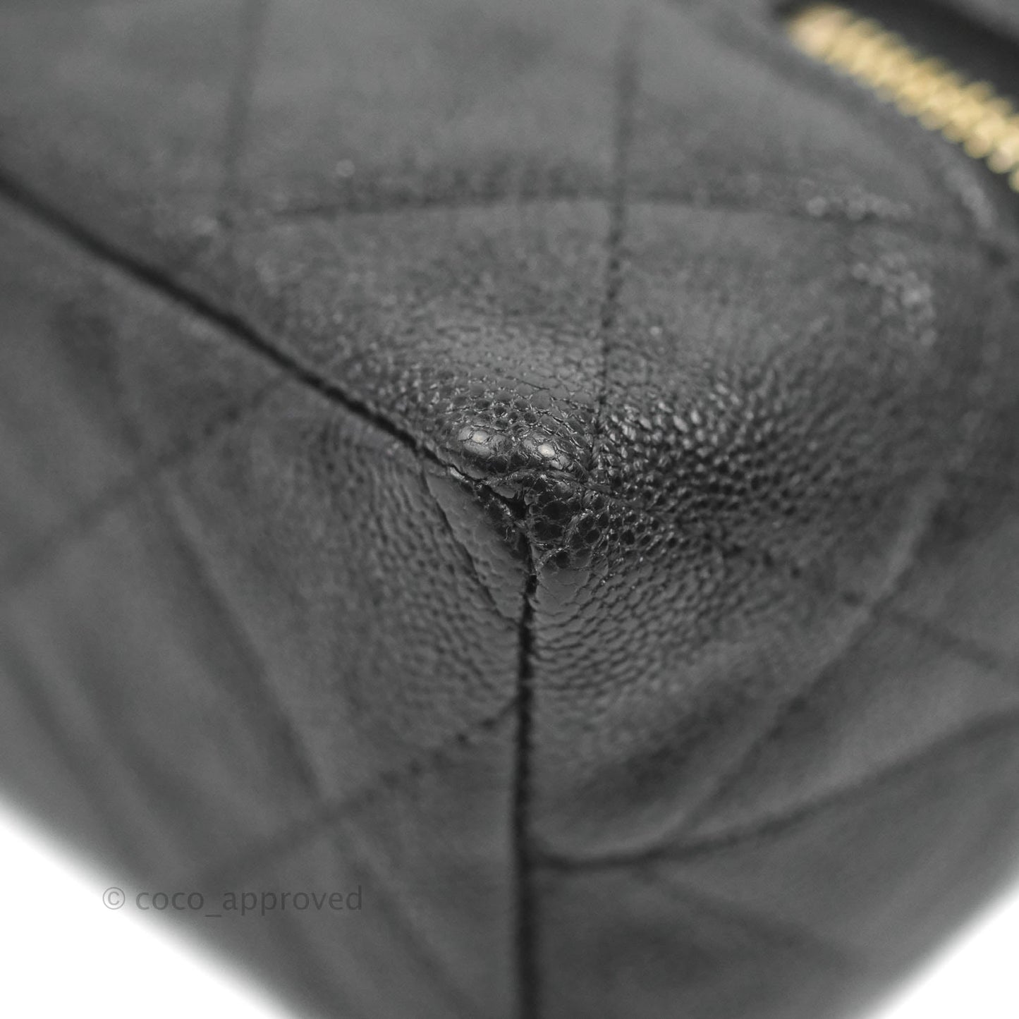 Chanel Quilted Mini Top Handle Vanity With Chain Black Caviar Aged Gold Hardware