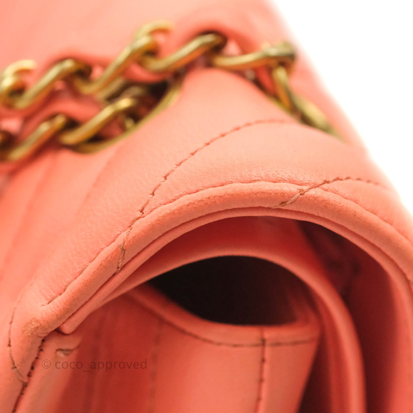 Chanel Classic M/L Medium Chevron Double Flap Coral Pink Lambskin Aged Gold Hardware