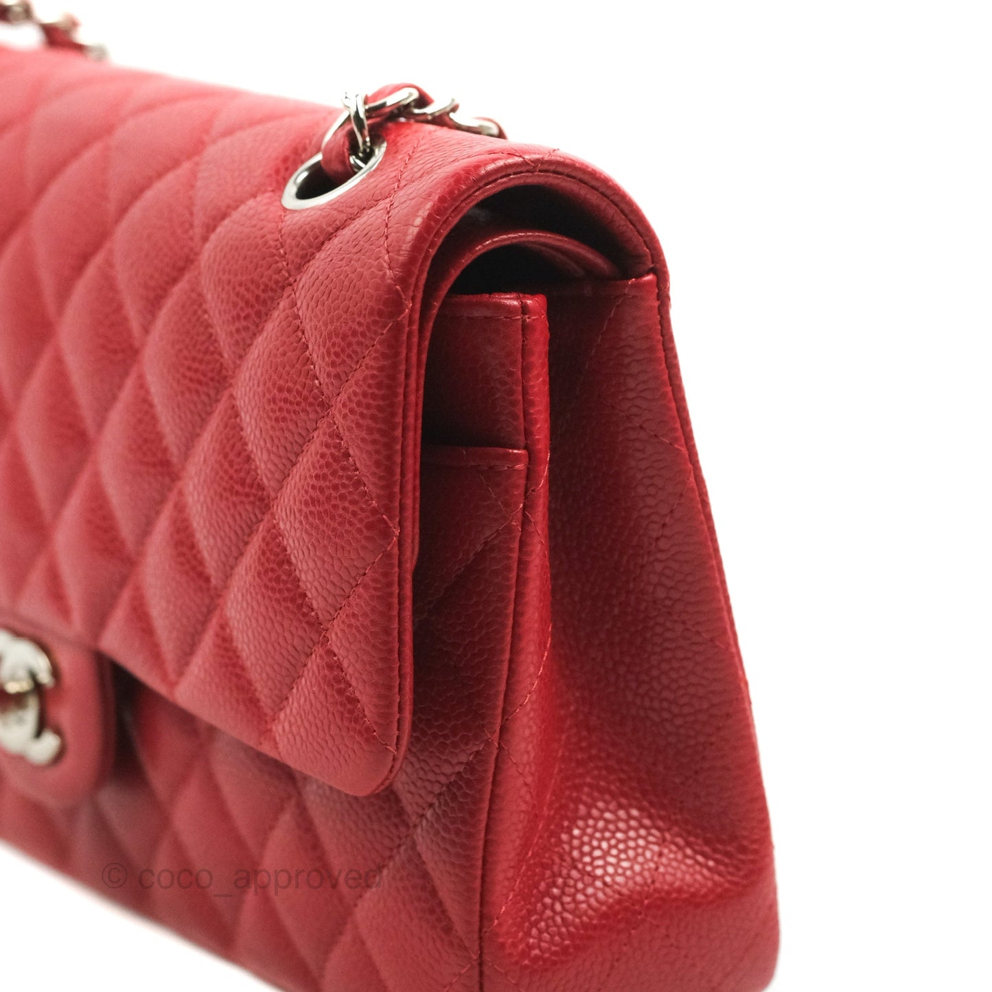 Chanel Classic M/L Medium Flap Quilted Red Caviar Silver Hardware