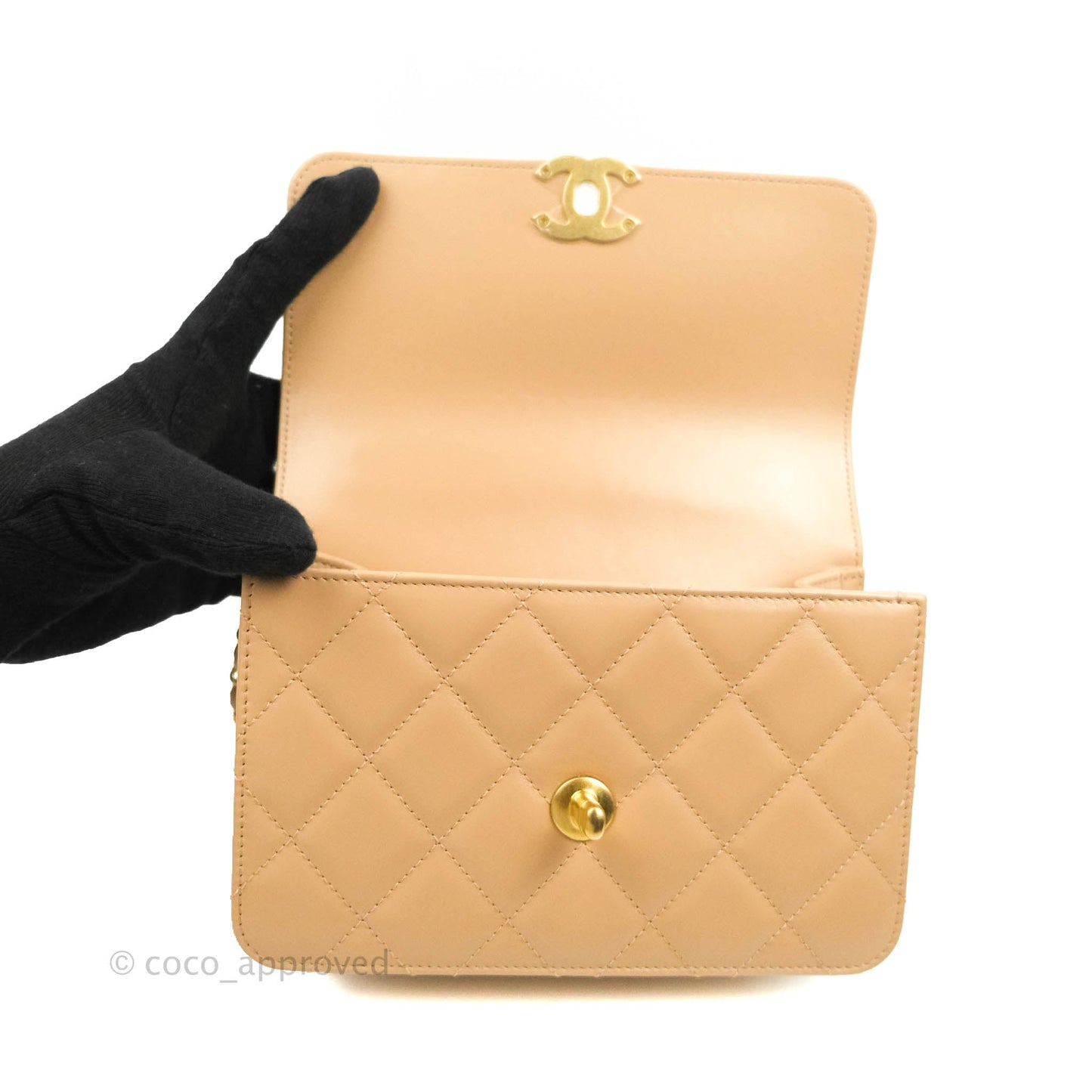 Chanel Quilted Mini Perfect Fit Adjustable Beige Calfskin Gold Hardware 21A