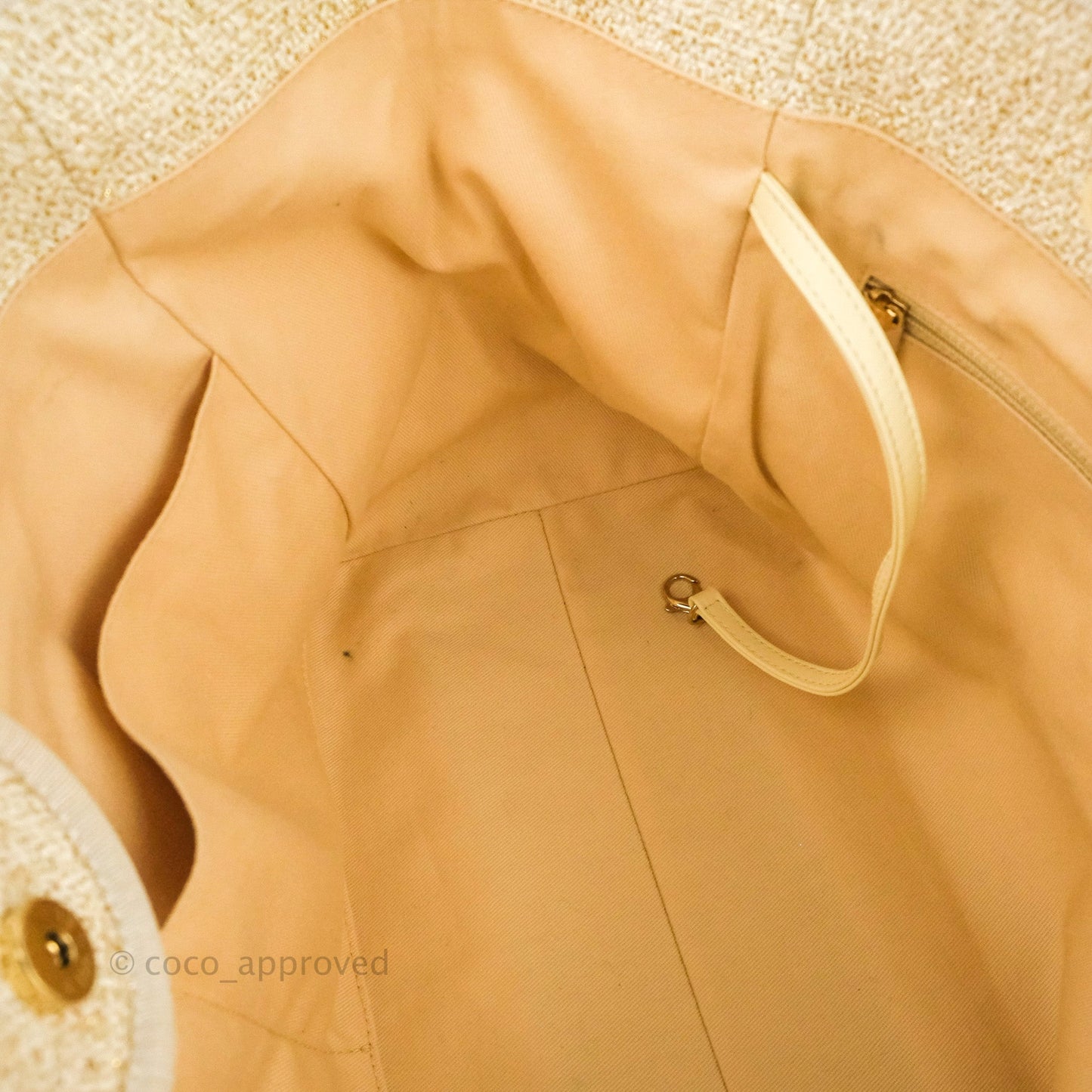 Chanel Large Deauville Ivory/Gold Canvas Gold Hardware