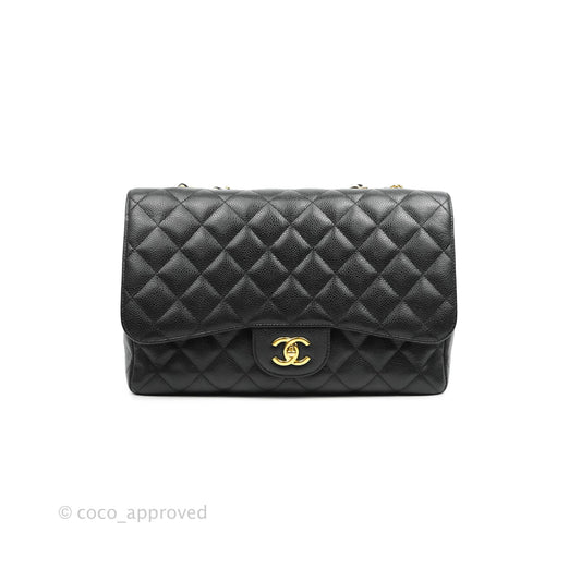 Chanel Jumbo Single Flap Black Caviar Gold Hardware