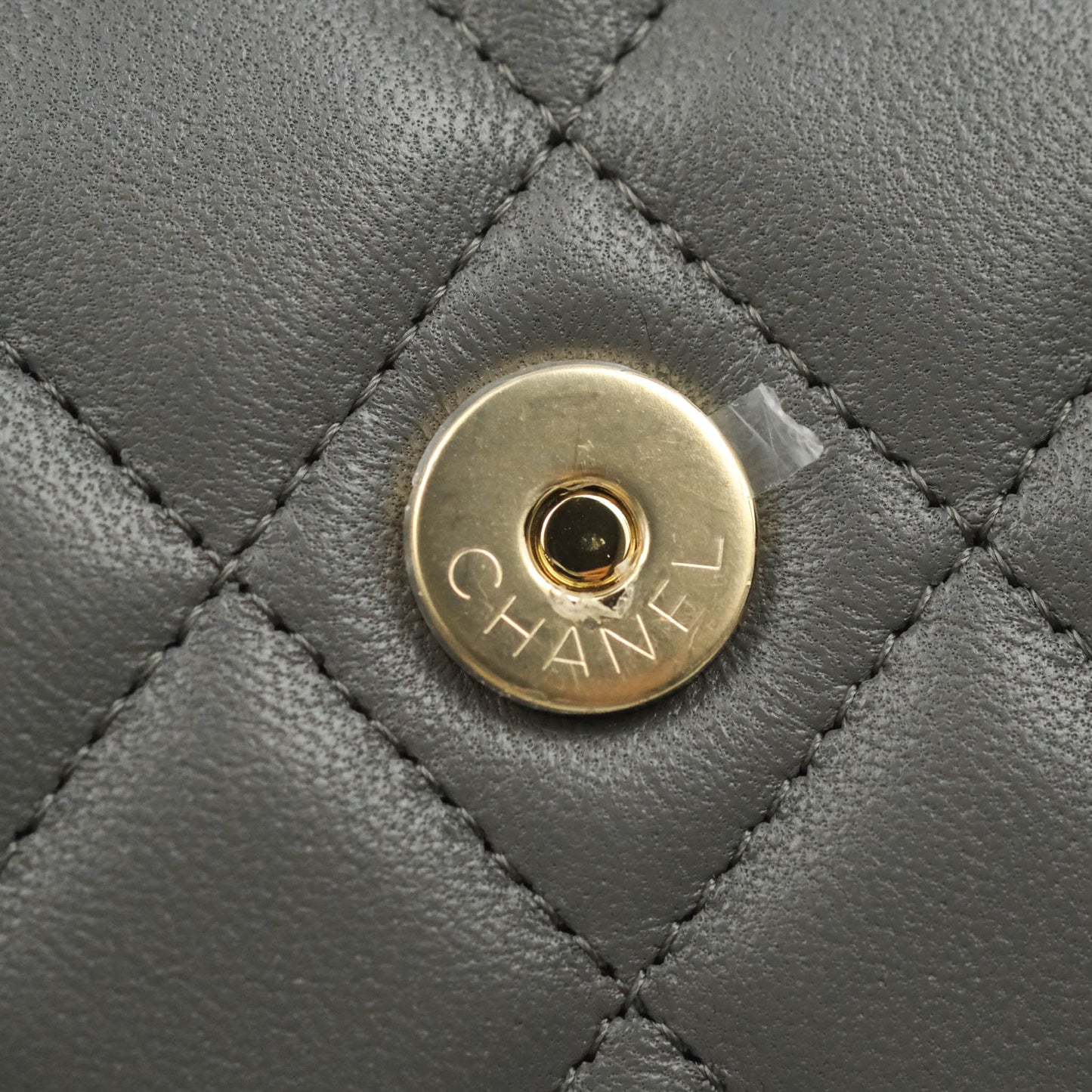 Chanel Mini Handle Clutch With Chain Grey Lambskin Gold Hardware