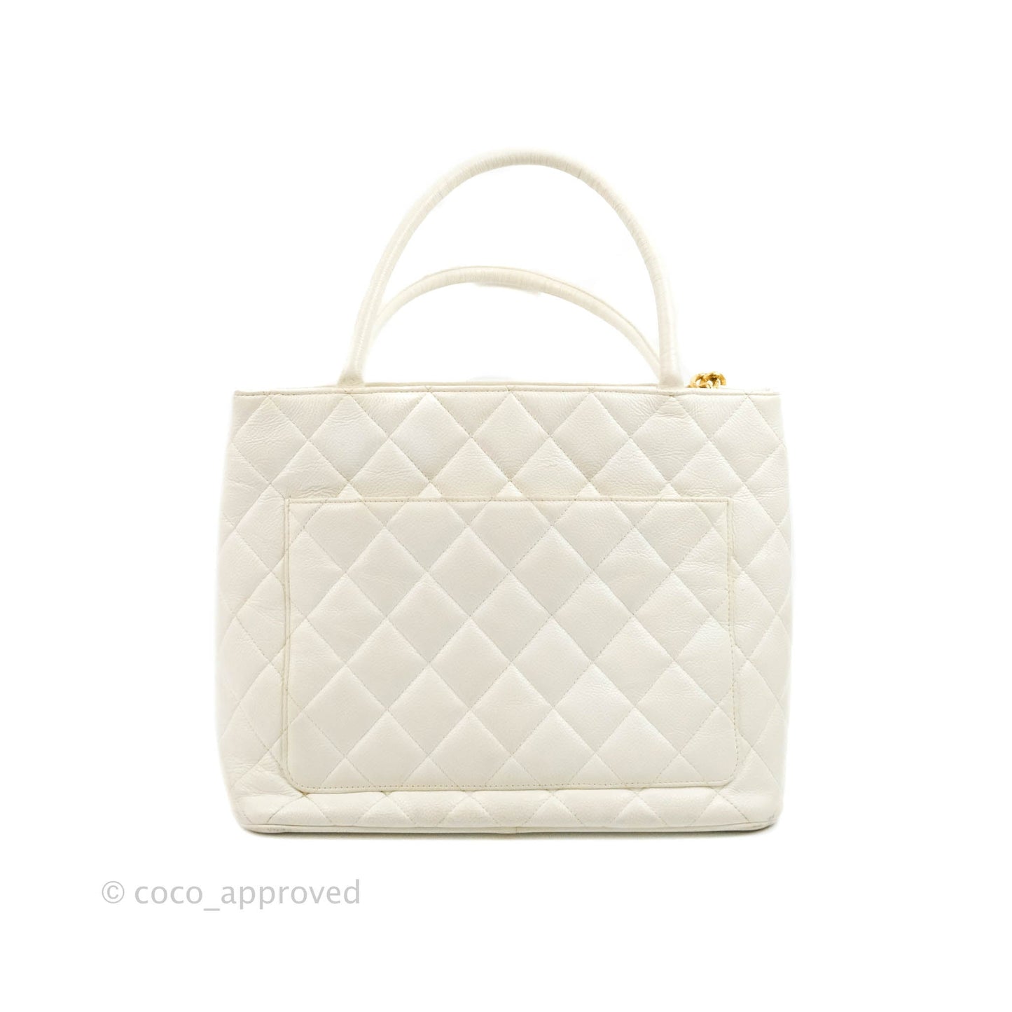 Chanel Vintage Medallion CC White Caviar Tote Bag Gold Hardware