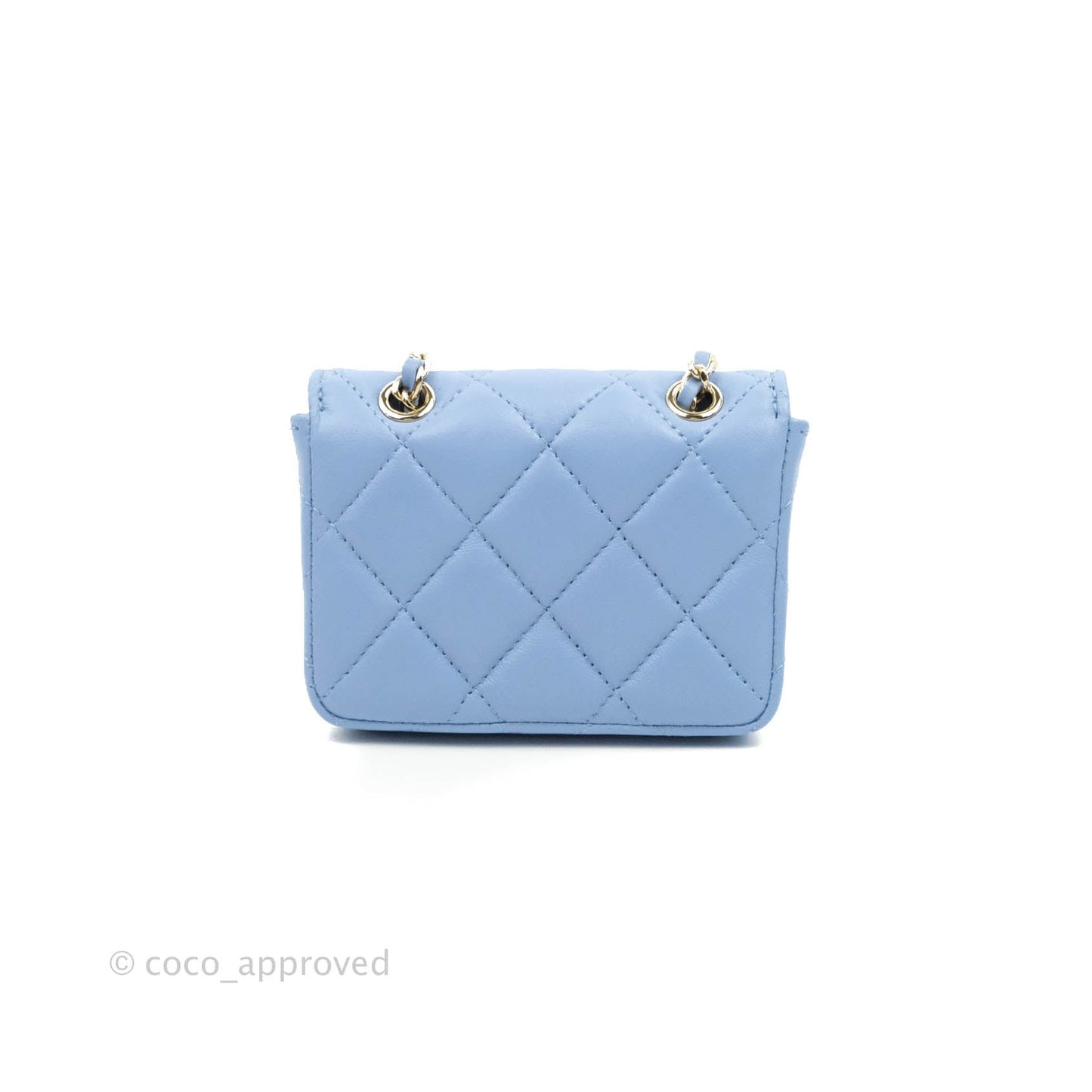 Chanel Mini Card Holder Chain Belt Bag Blue Lambskin Gold Hardware