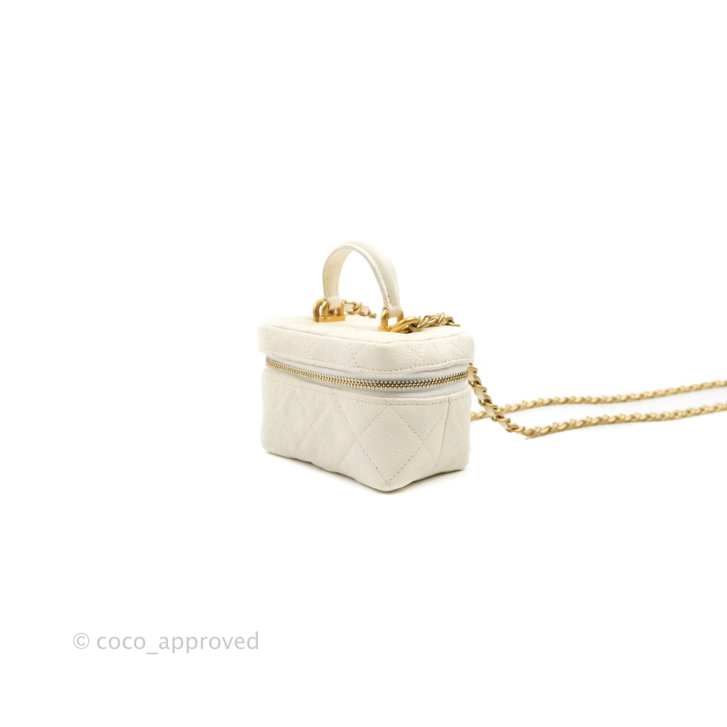 Chanel Mini Clutch With Chain White Caviar Aged Gold Hardware