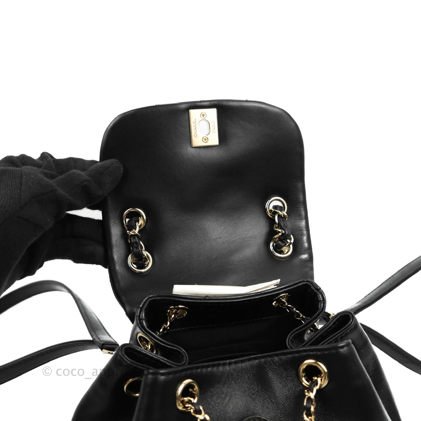 Chanel Quilted Small Duma Drawstring Backpack Black Lambskin 22A