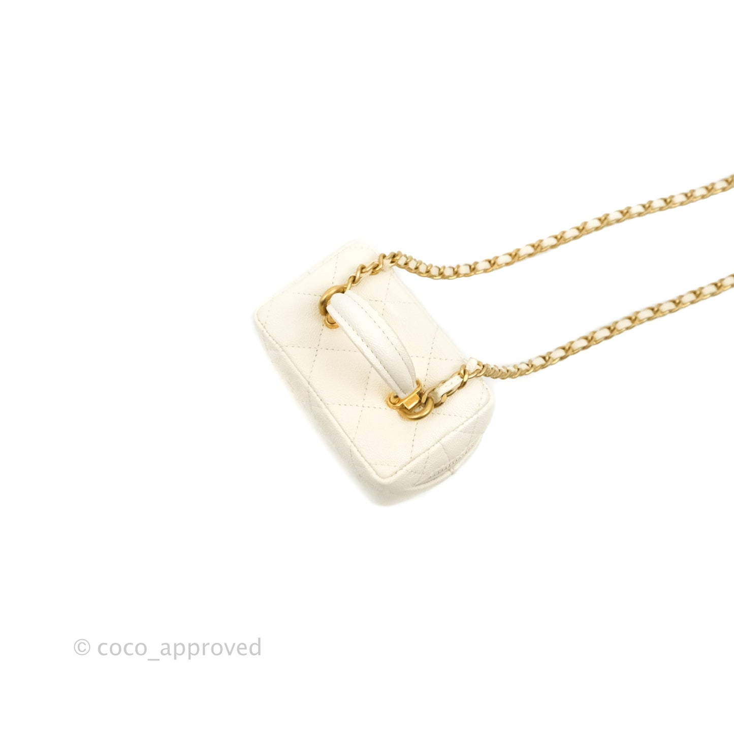 Chanel Mini Clutch With Chain White Caviar Aged Gold Hardware