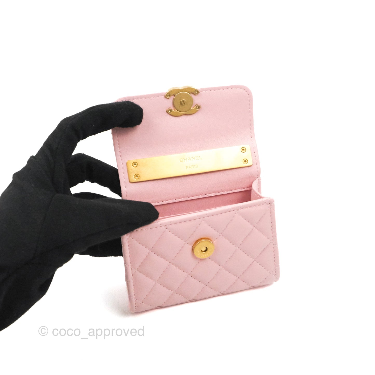 Chanel Enamel Top Handle Clutch with Chain Pink Lambskin Aged Gold Hardware