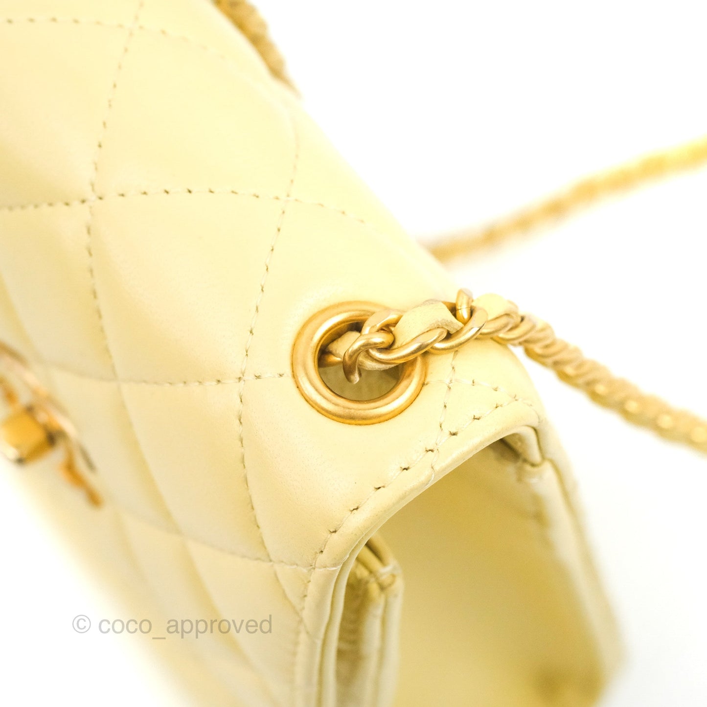 Chanel Quilted Pearl Crush Phone Holder With Chain Yellow Lambskin