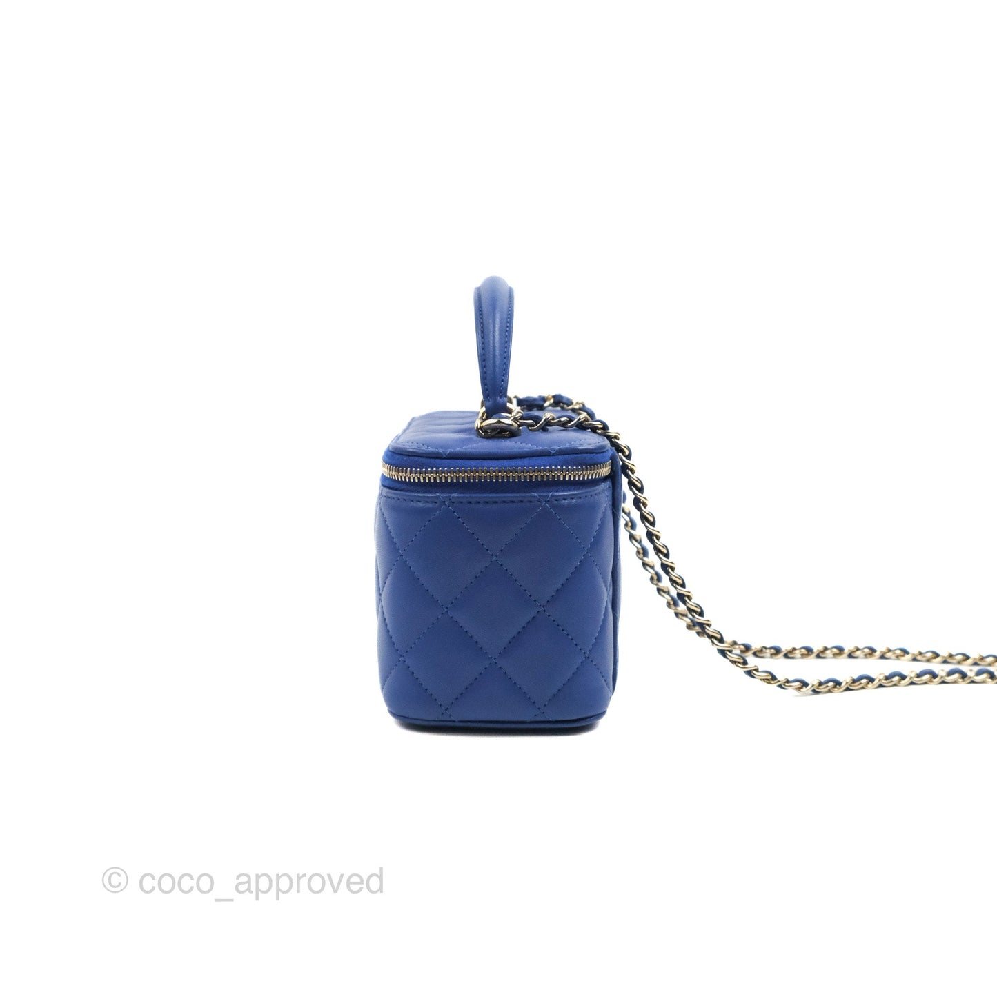 Chanel Vanity Rectangular Top Handle Blue Lambskin Gold Hardware