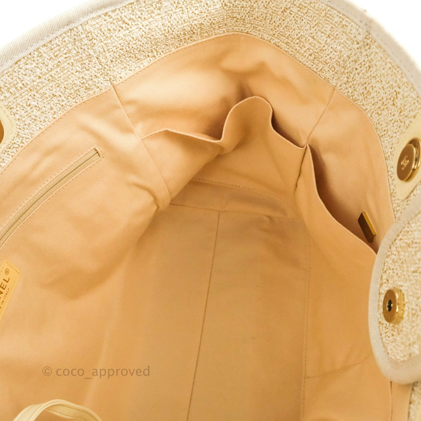 Chanel Large Deauville Ivory/Gold Canvas Gold Hardware