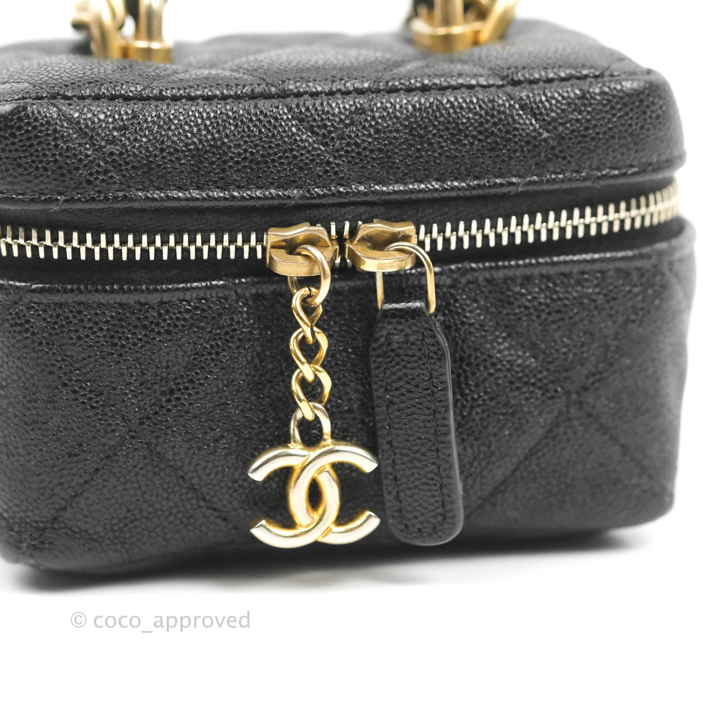 Chanel Quilted Mini Top Handle Vanity With Chain Black Caviar Aged Gold Hardware