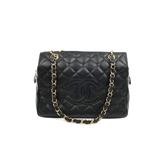 Chanel PTT Petite Timeless Shopping Tote Bag Black Caviar Gold Hardware