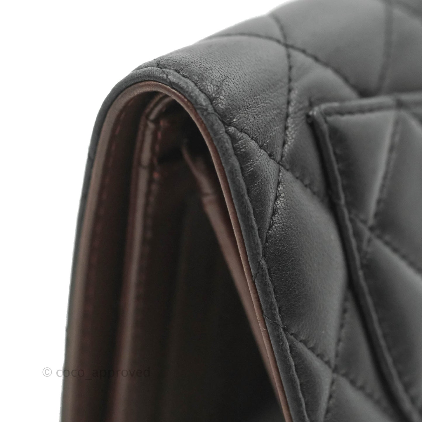 Chanel Quilted Flap Long Wallet Black Lambskin Silver Hardware