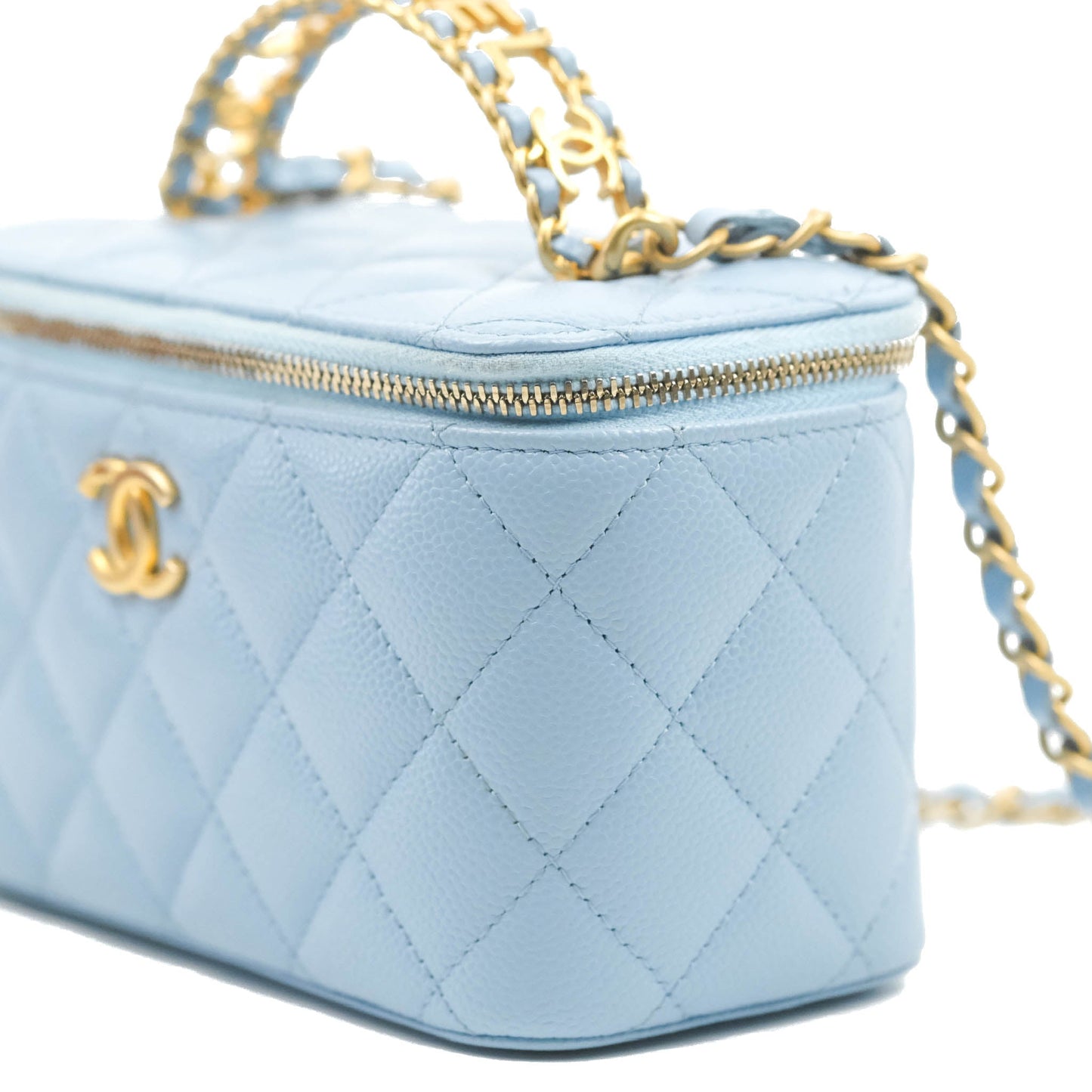 Chanel Vanity Rectangular with Top Handle Pick Me Up Blue Caviar Aged Gold Hardware 22S