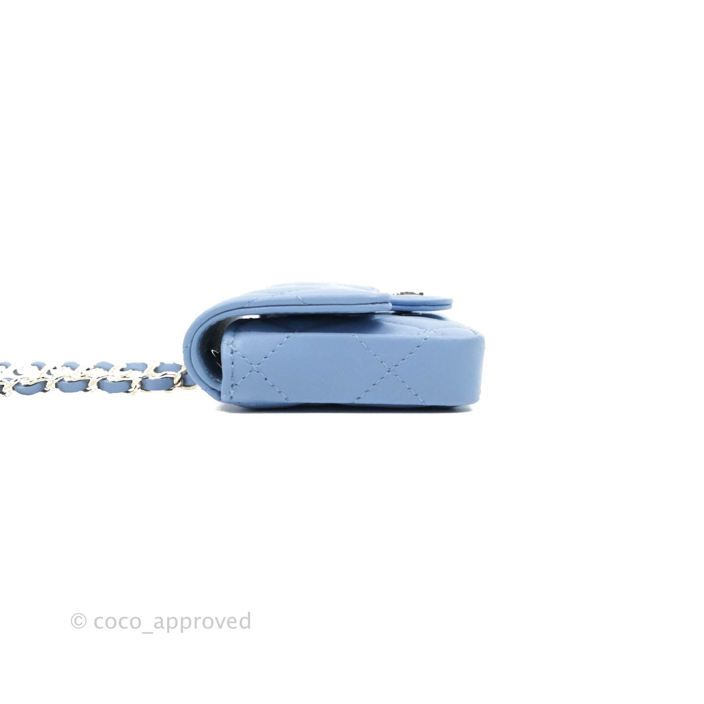 Chanel Mini Card Holder Chain Belt Bag Blue Lambskin Gold Hardware