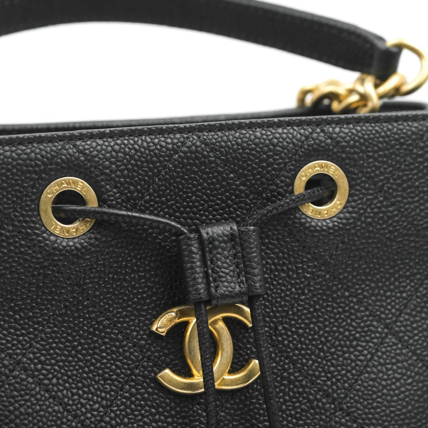 Chanel Black Grained Calfskin Drawstring Bucket Bag
