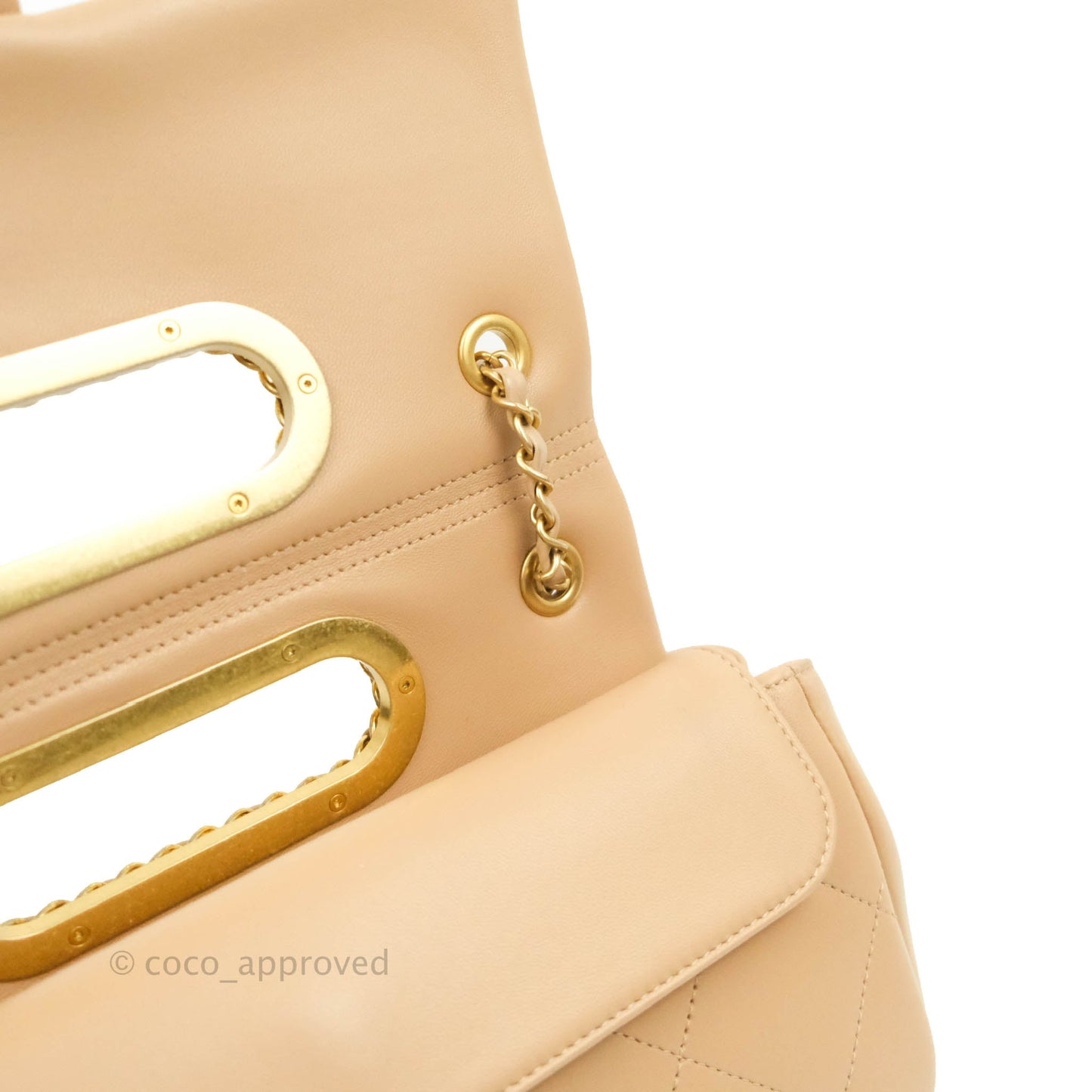 Chanel A Real Catch Quilted Flap Bag Beige Aged Gold Hardware